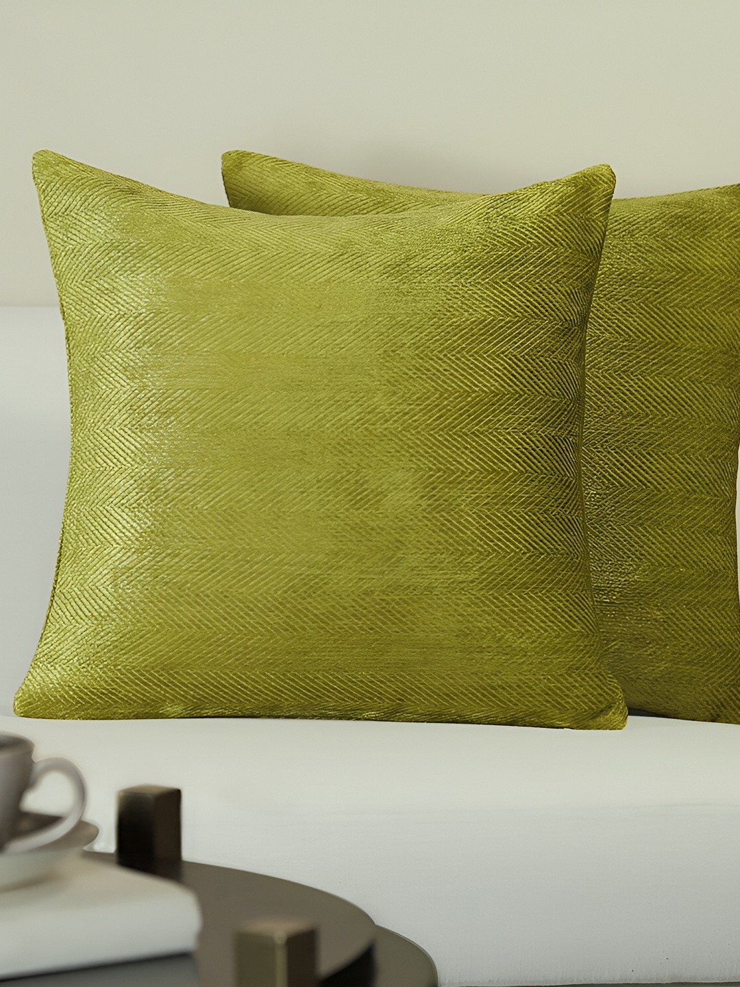 

GM Olive Green 2 Pieces Self Design Textured Square Cushion Covers