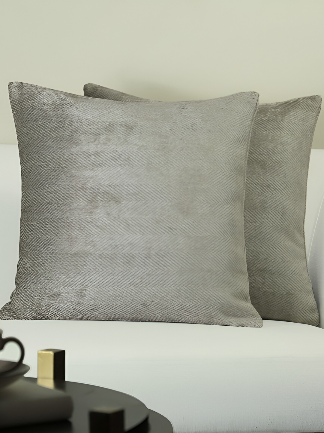 

GM Grey 2 Pieces Self Design Square Cushion Covers