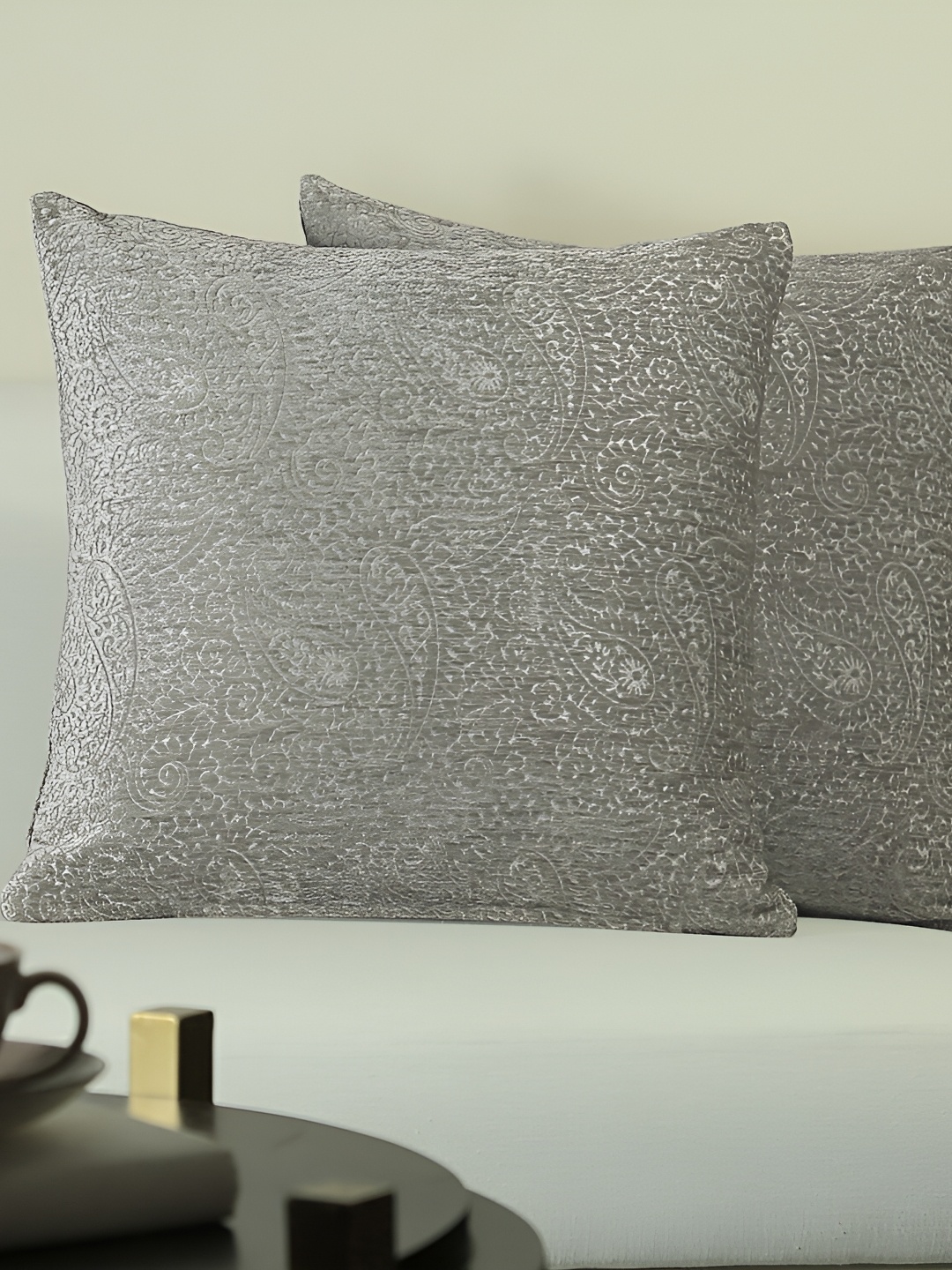 

GM Beige 2 Pieces Self Design Square Cushion Covers