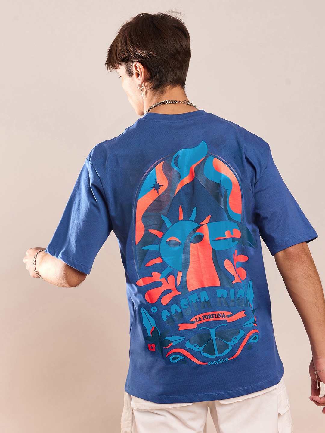 MASCLN SASSAFRAS Unisex Graphic Printed Oversized Pure Cotton T-shirt, Blue