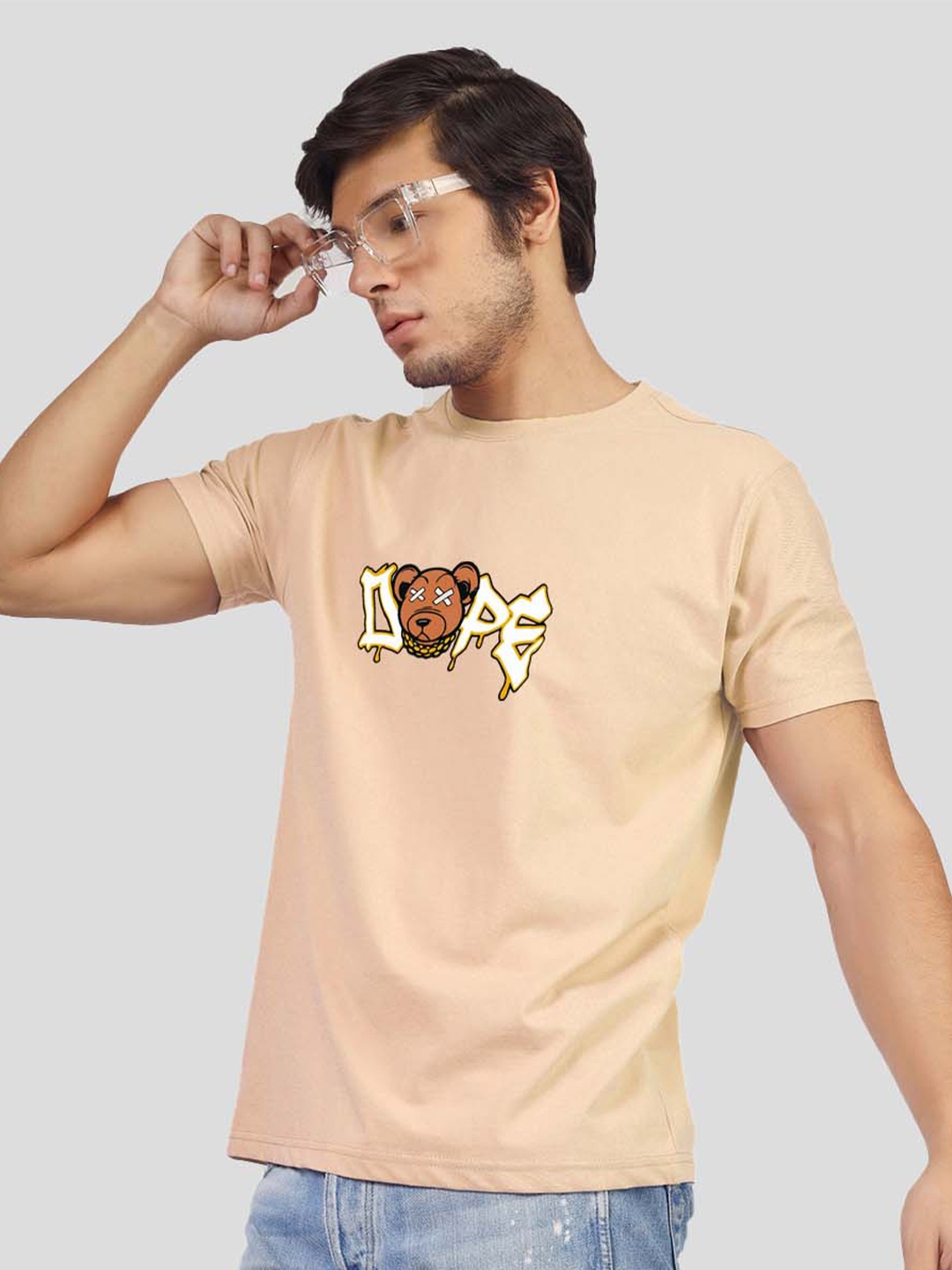 

Greylongg Typography Printed Round Neck T-shirt, Beige