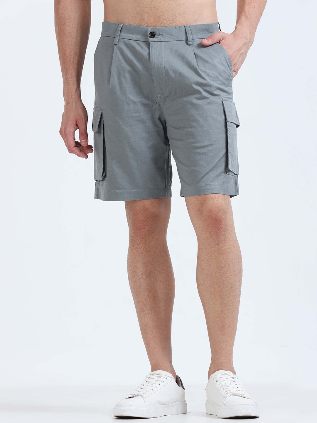 

Tailoraedge Men Mid-Rise Cargo Shorts, Grey