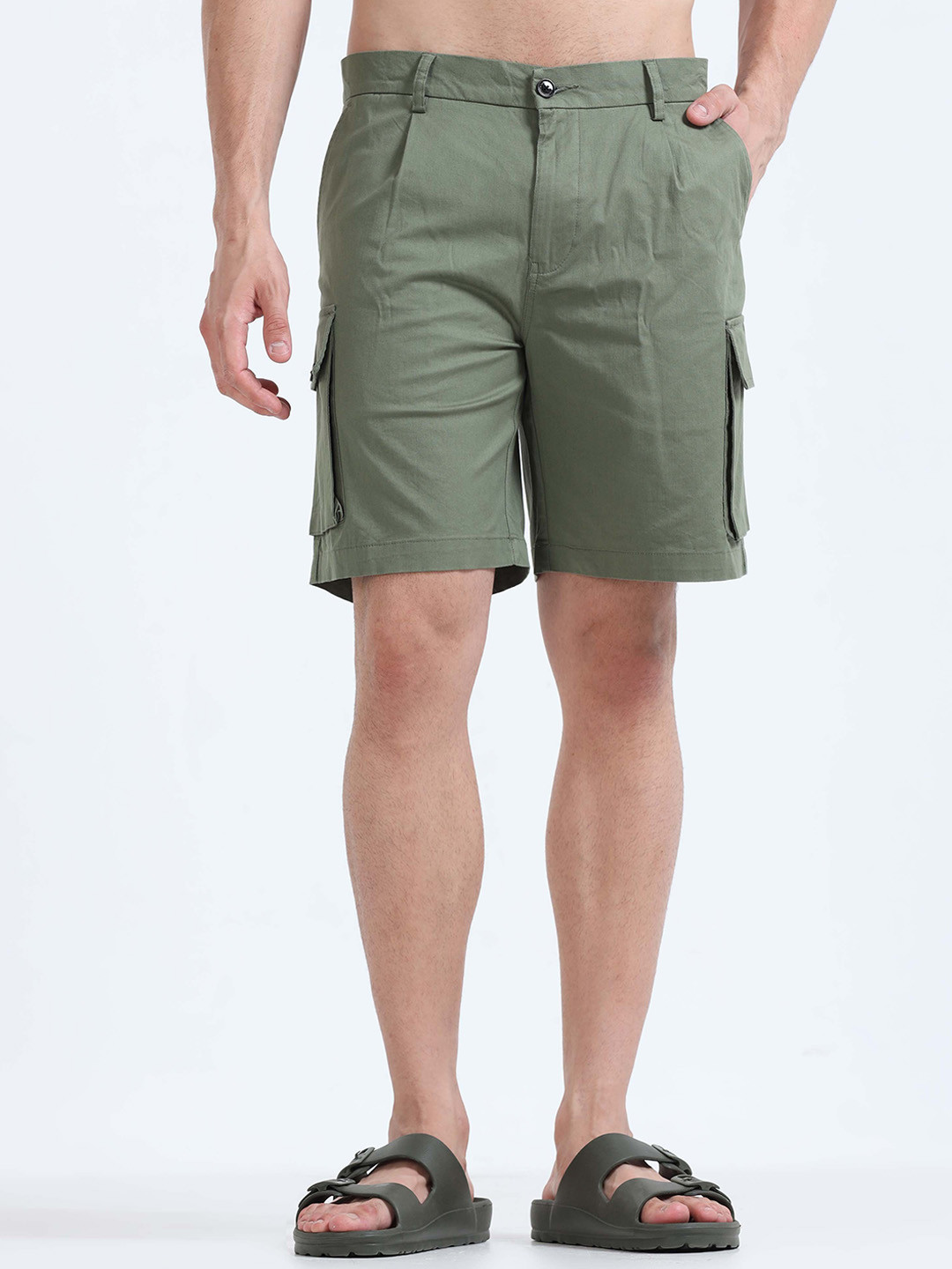 

Tailoraedge Men Mid-Rise Cargo Shorts, Olive