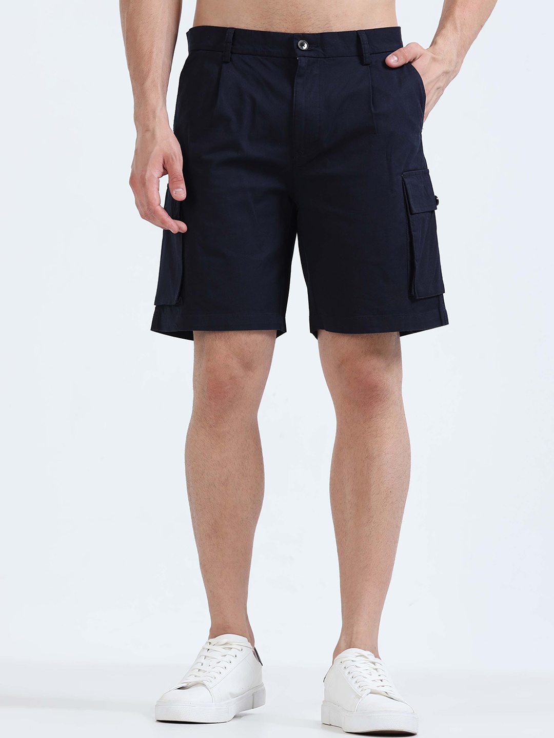 

Tailoraedge Men Mid Rise Cotton Cargo Shorts, Navy blue