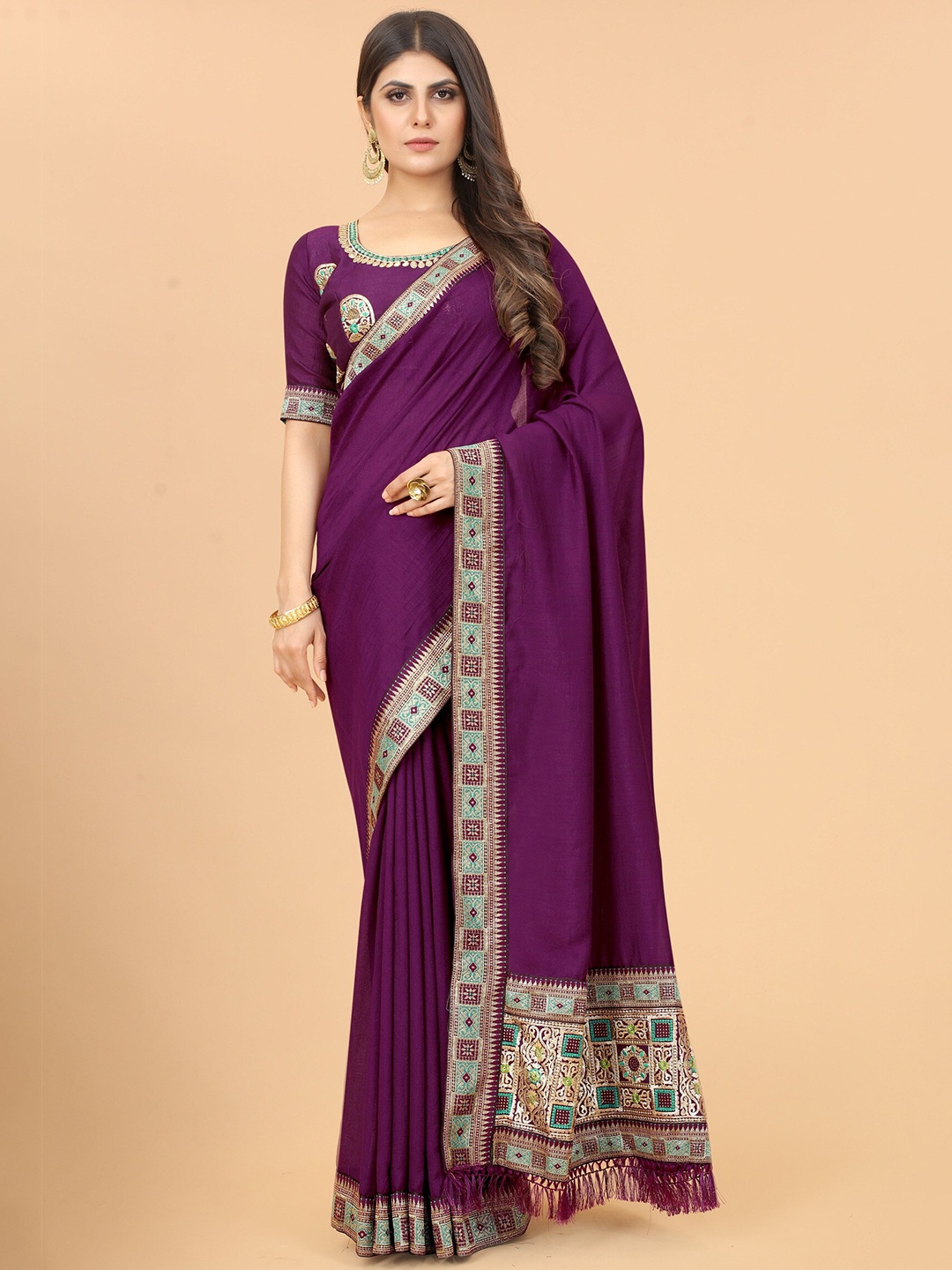 

ASTEYAM Zari Pure Silk Saree, Purple