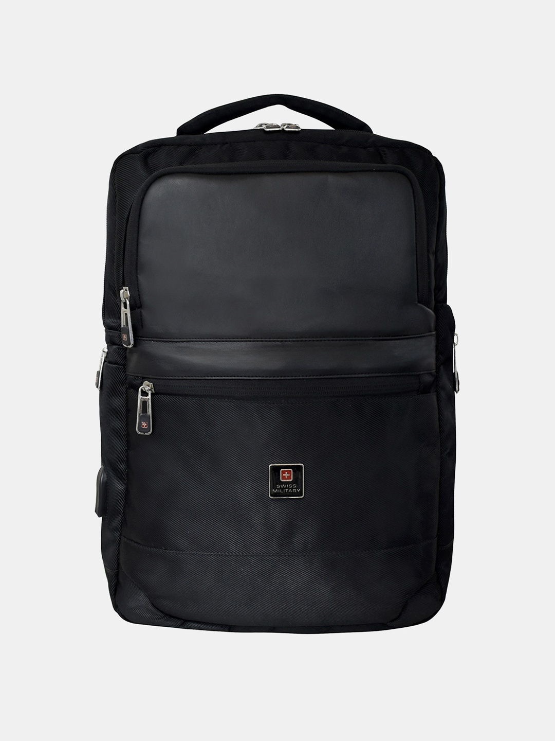 

SWISS MILITARY Unisex Brand Logo Backpack with USB Charging Port, Black