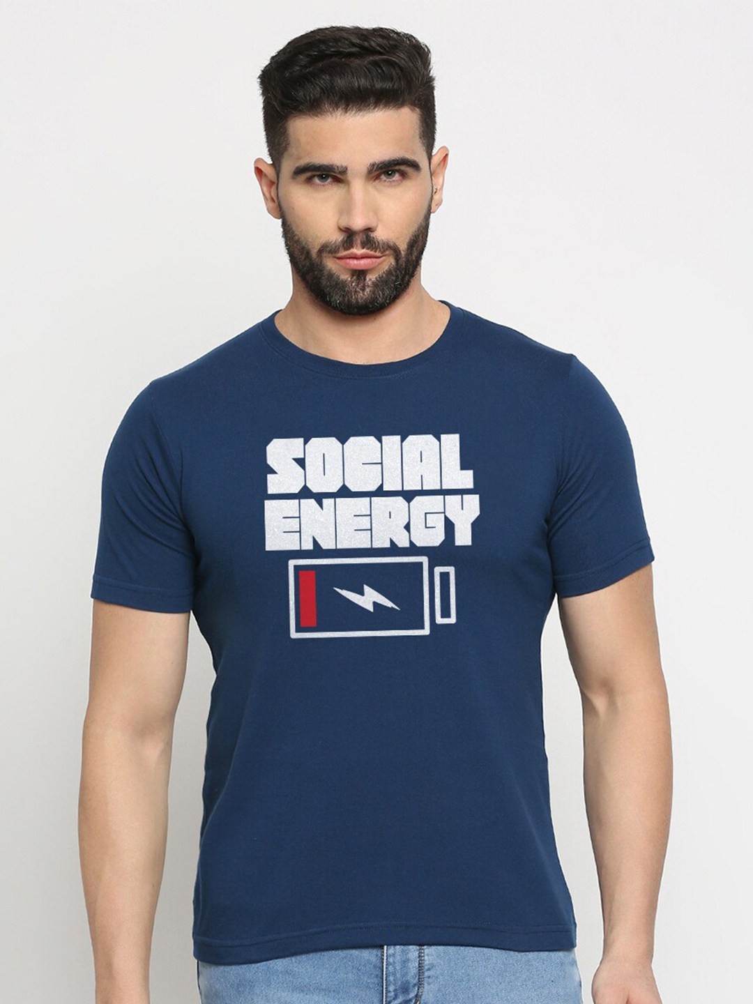 

MOD ECRU Typography Printed Cotton T-shirt, Blue