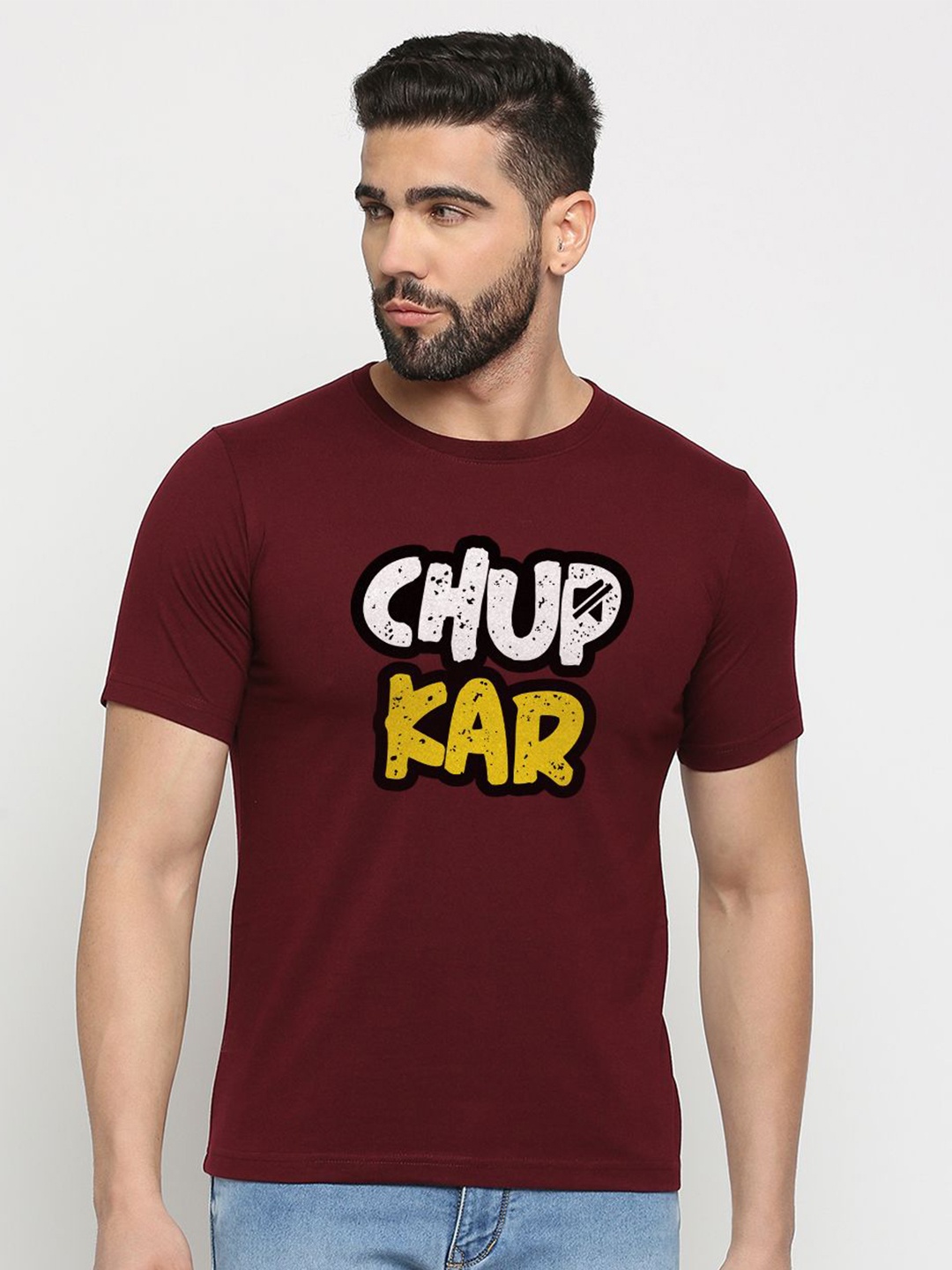 

MOD ECRU Unisex Typography Printed Cotton T-shirt, Maroon
