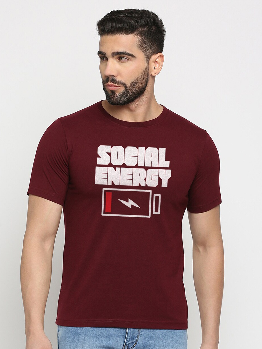 

MOD ECRU Unisex Typography Printed Cotton T-shirt, Maroon