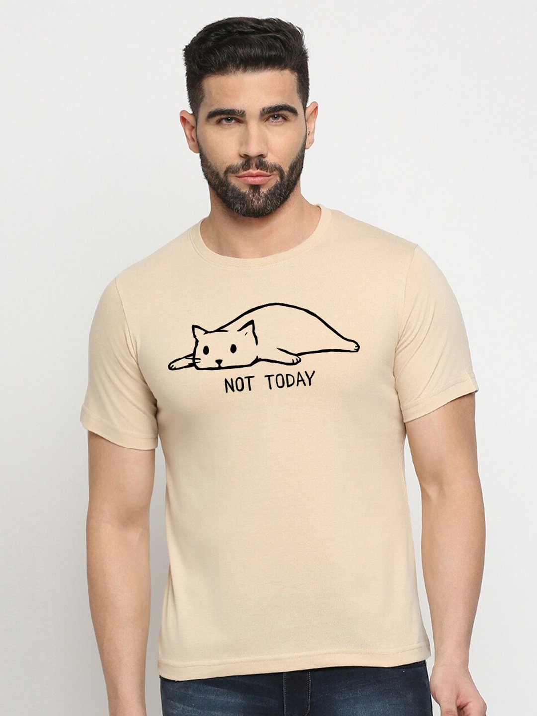 

MOD ECRU Graphic Printed Cotton T-shirt, Cream