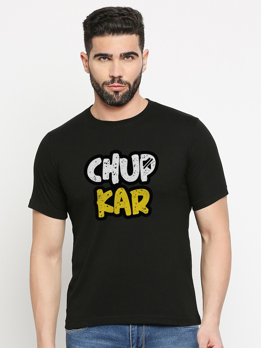 

MOD ECRU Unisex Typography Printed Cotton T-shirt, Black