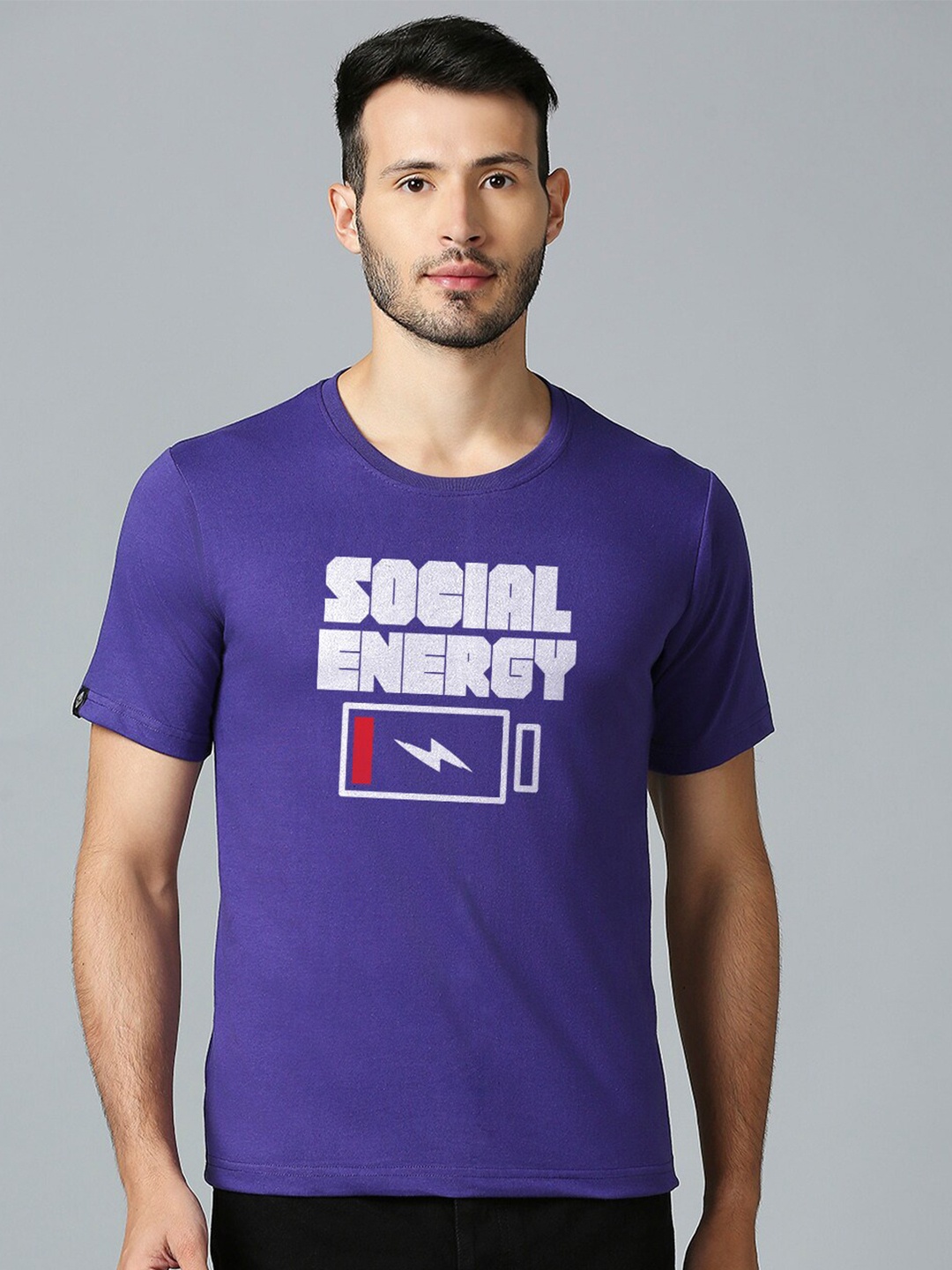 

MOD ECRU Unisex Typography Printed Cotton T-shirt, Purple
