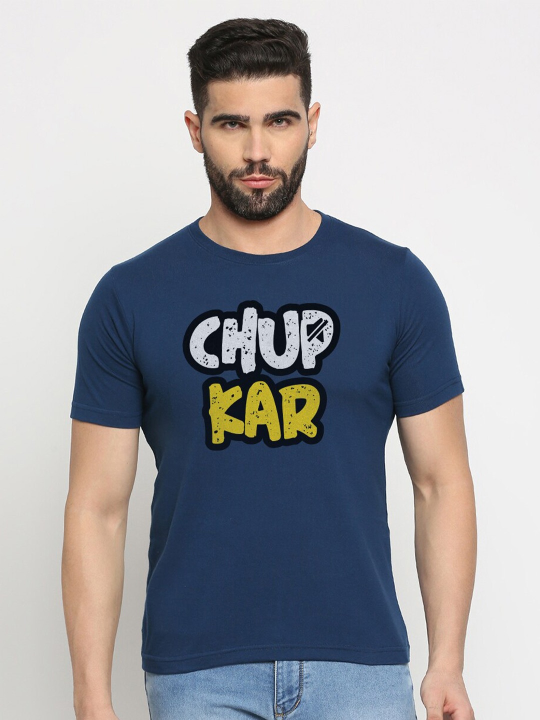 

MOD ECRU Typography Printed Cotton T-shirt, Blue