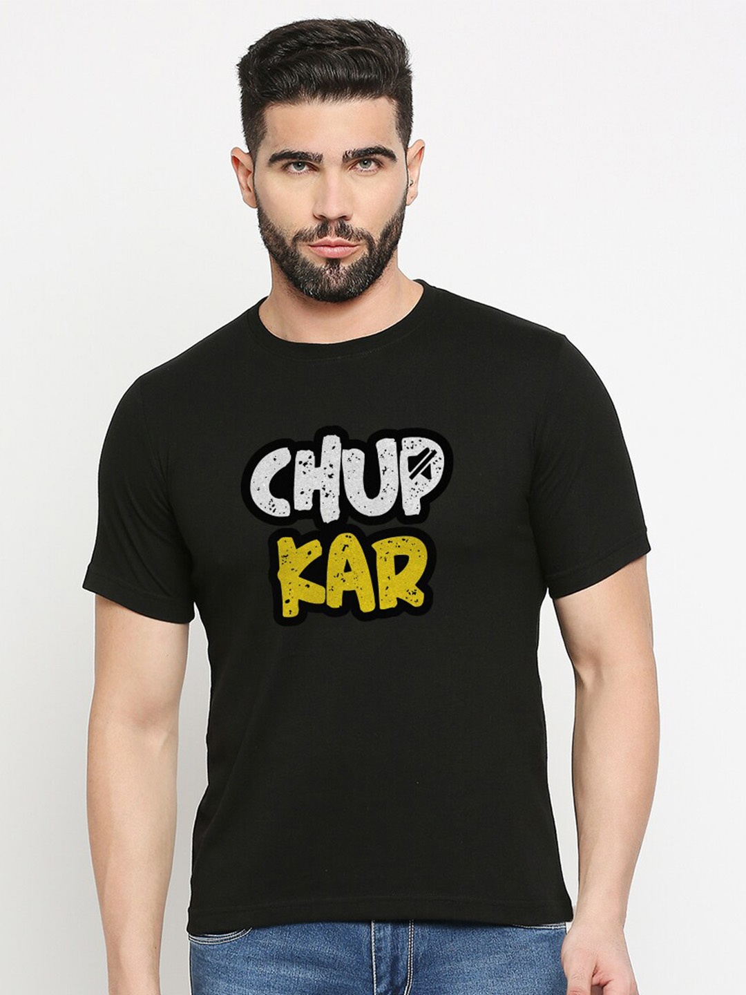 

MOD ECRU Unisex Typography Printed Pure Cotton T-shirt, Black