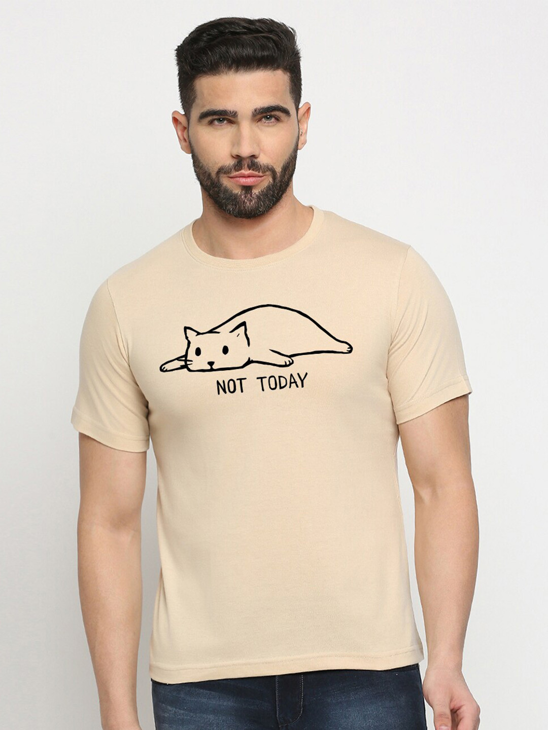 

MOD ECRU Graphic Printed Cotton T-shirt, Cream