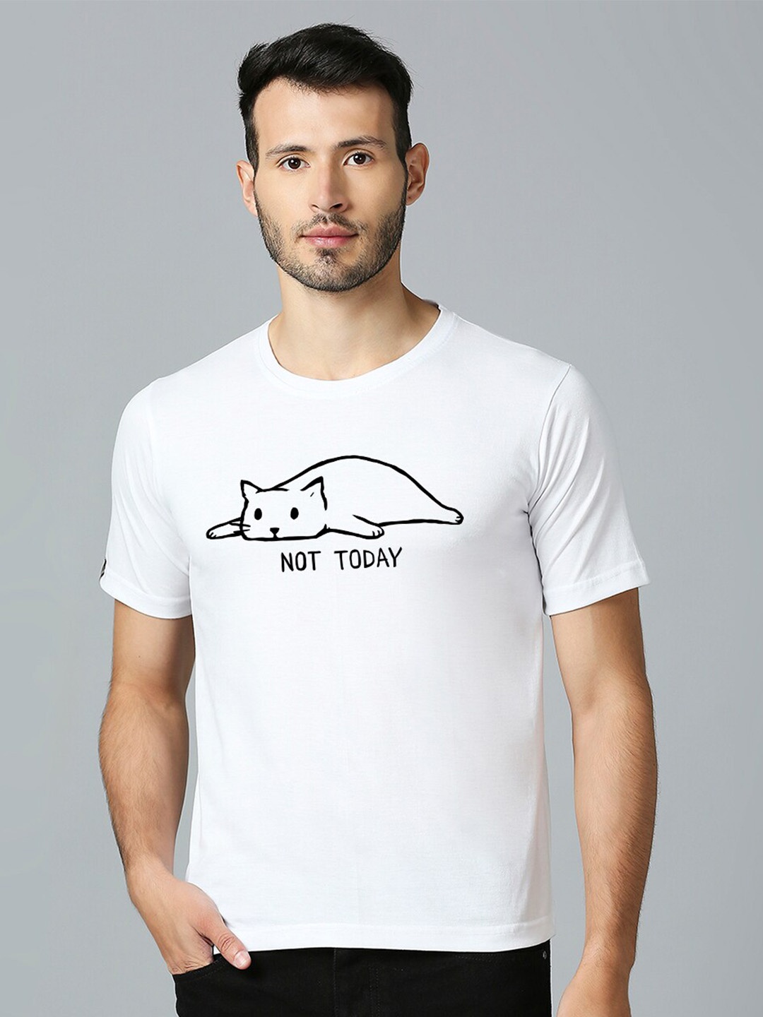 

MOD ECRU Unisex Typography Printed Round Neck Cotton Regular Fit T-shirt, White