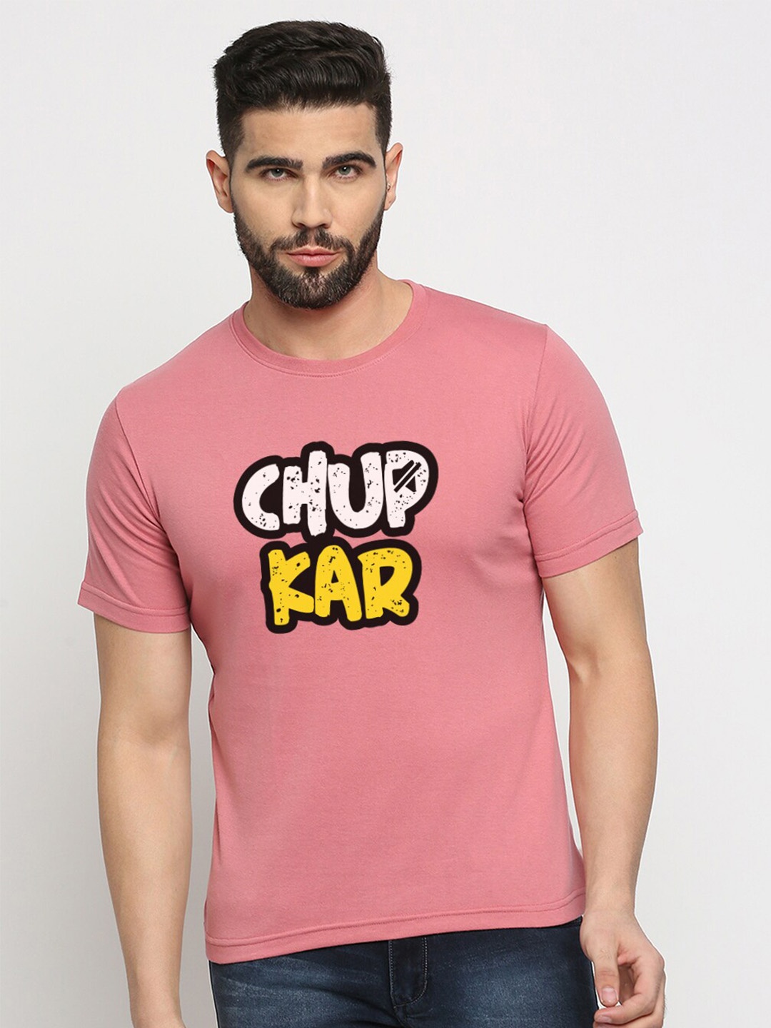 

MOD ECRU Typography Printed Cotton T-shirt, Pink