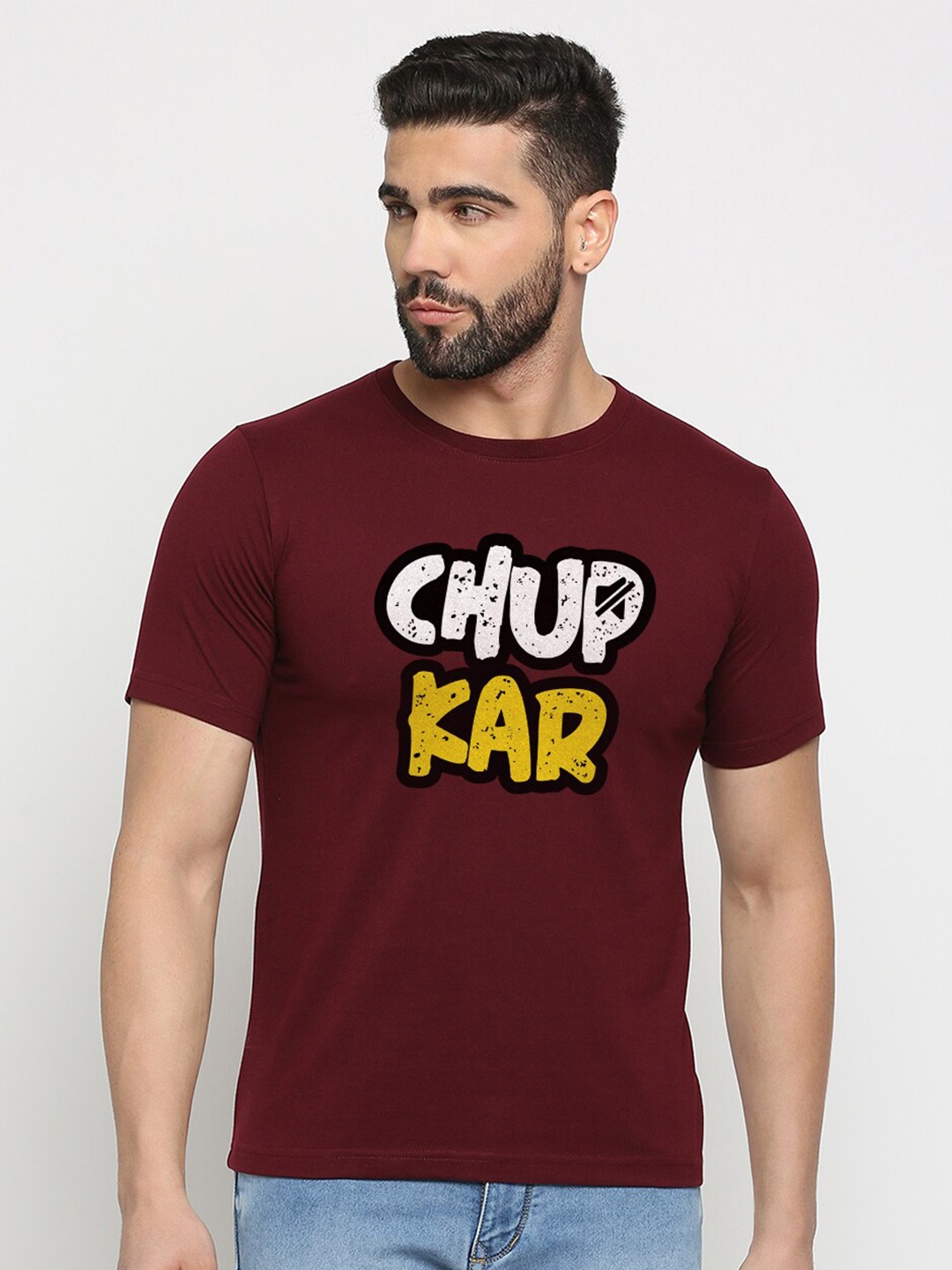 

MOD ECRU Unisex Typography Printed Cotton T-shirt, Maroon