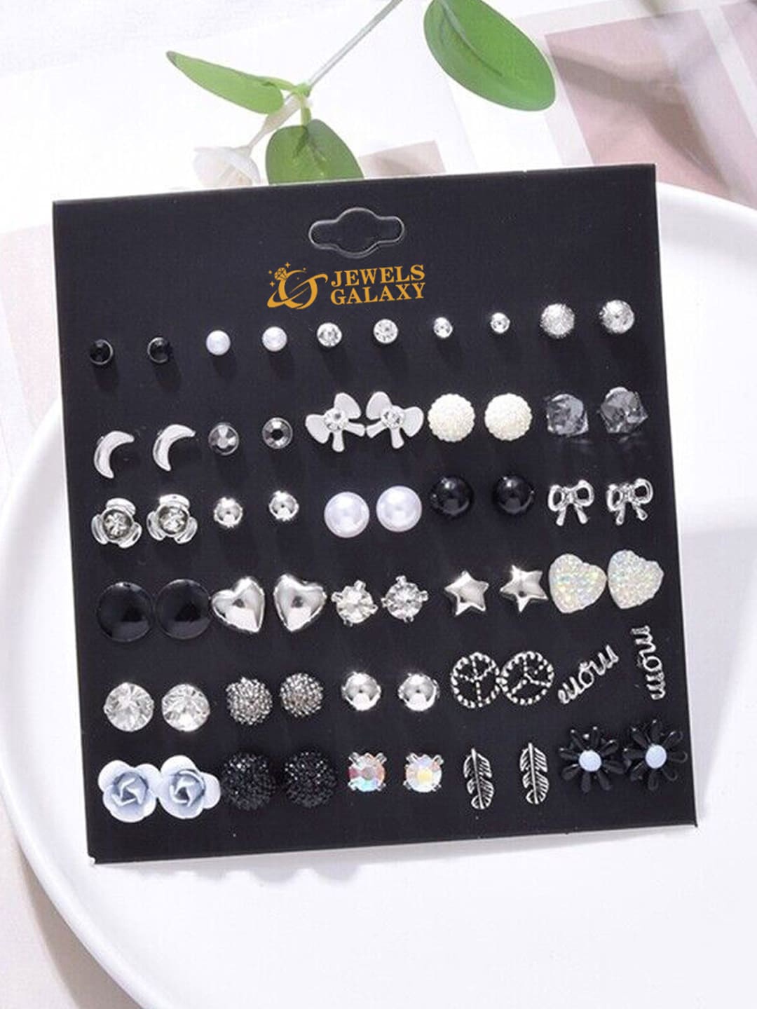 

Jewels Galaxy Set Of 30 Silver Plated Artificial Stones Studded Studs Earrings