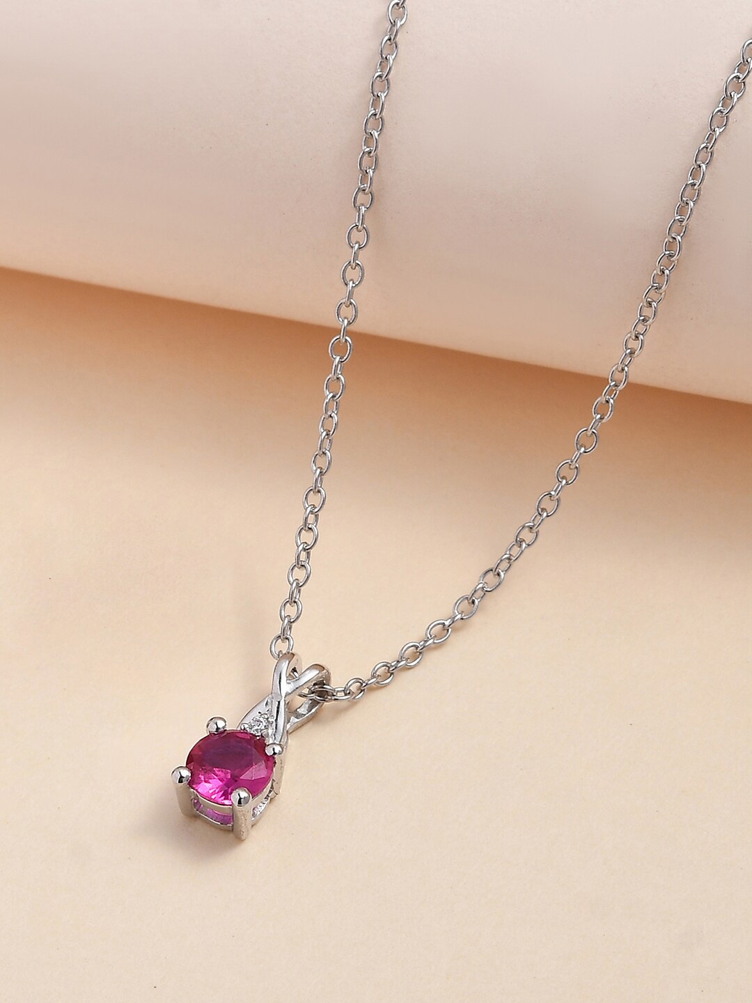 

Ornate Jewels 925 Silver Rhodium-Plated Ruby Solitaire Studded Pendant & Chain, Red