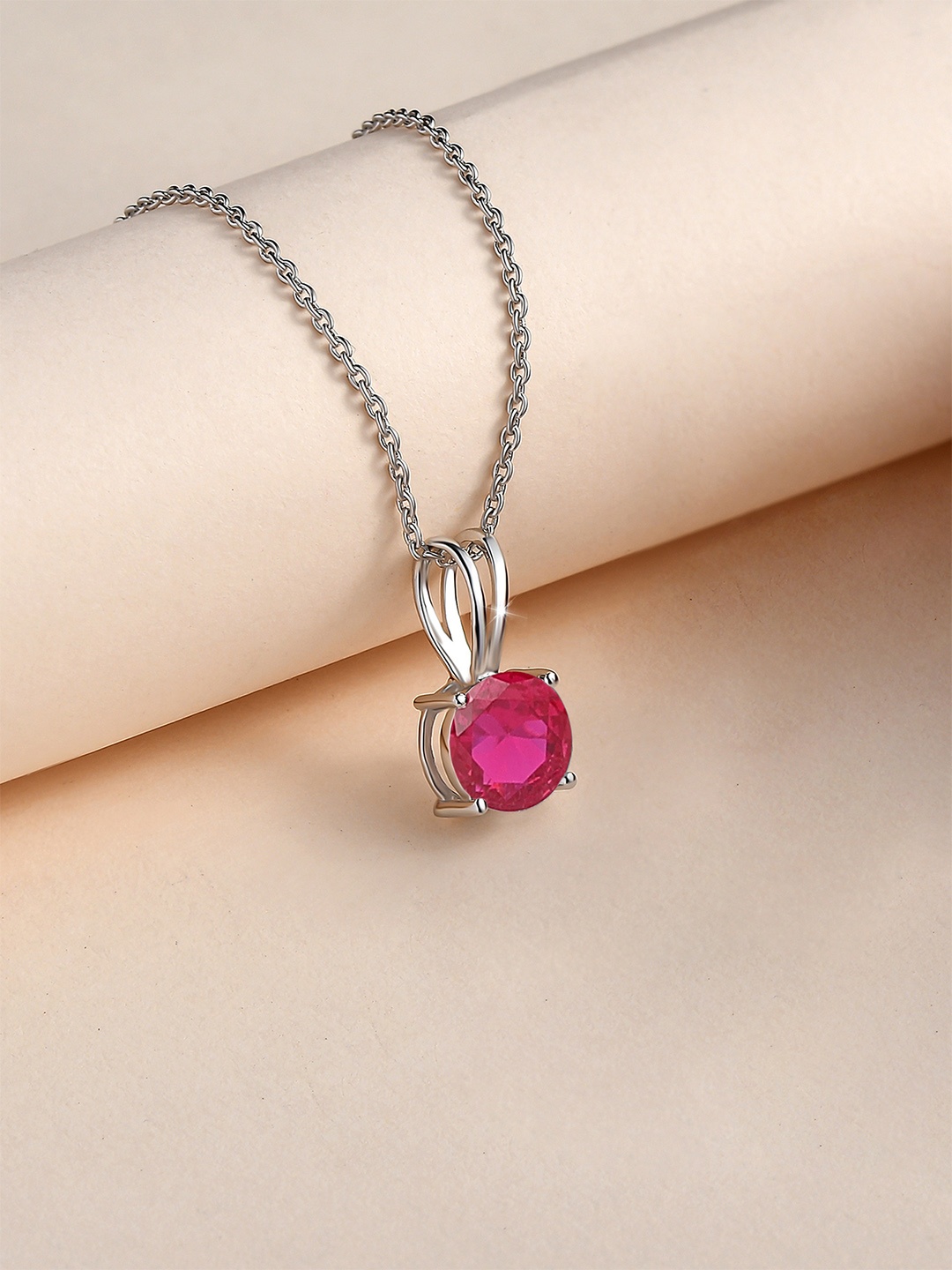 

Ornate Jewels 925 Sterling Silver Ruby Solitaire Pendant with Chain, Red