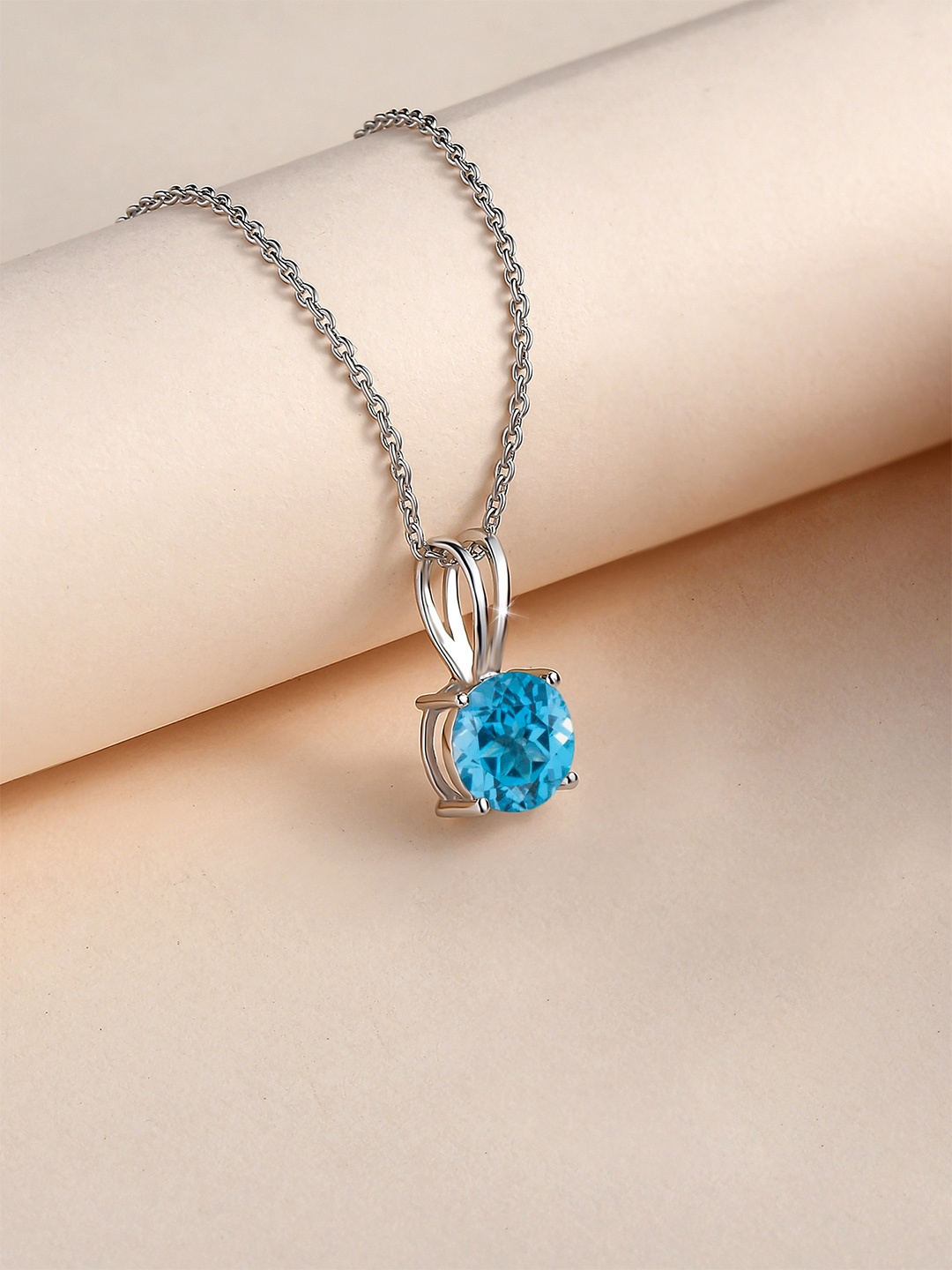 

Ornate Jewels 925 Silver Rhodium-Plated Topaz Solitaire Pendant with Chain, Blue