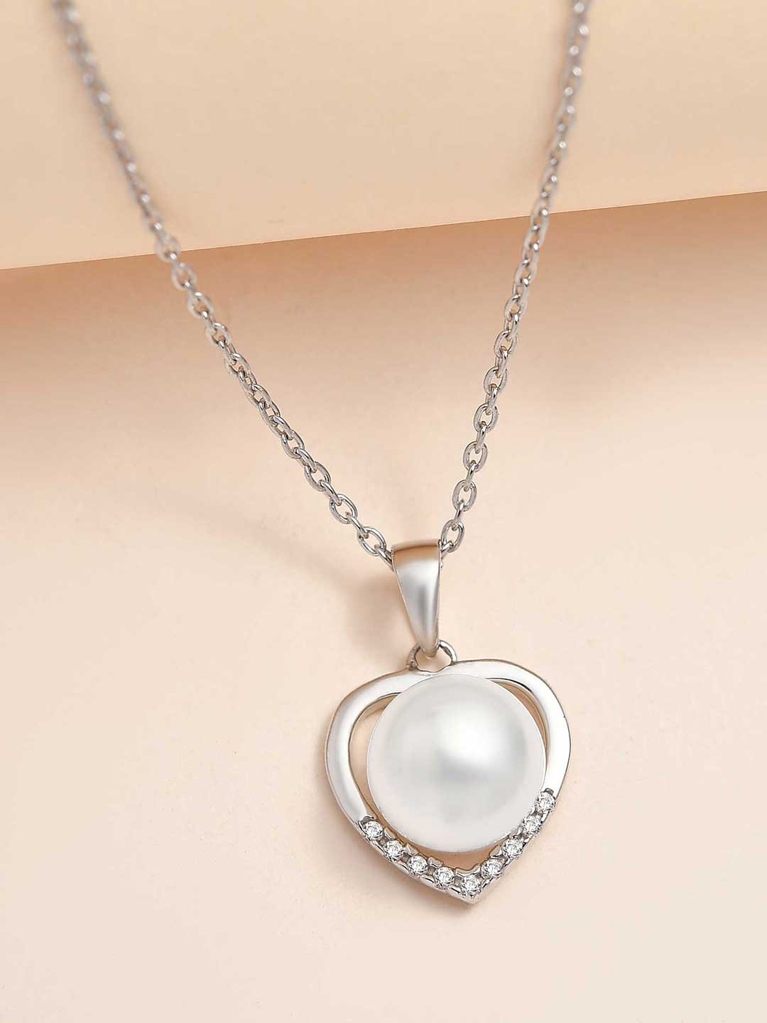 

Ornate Jewels 925 Sterling Silver Rhodium-Plated Freshwater Pearl Pendant with Chain