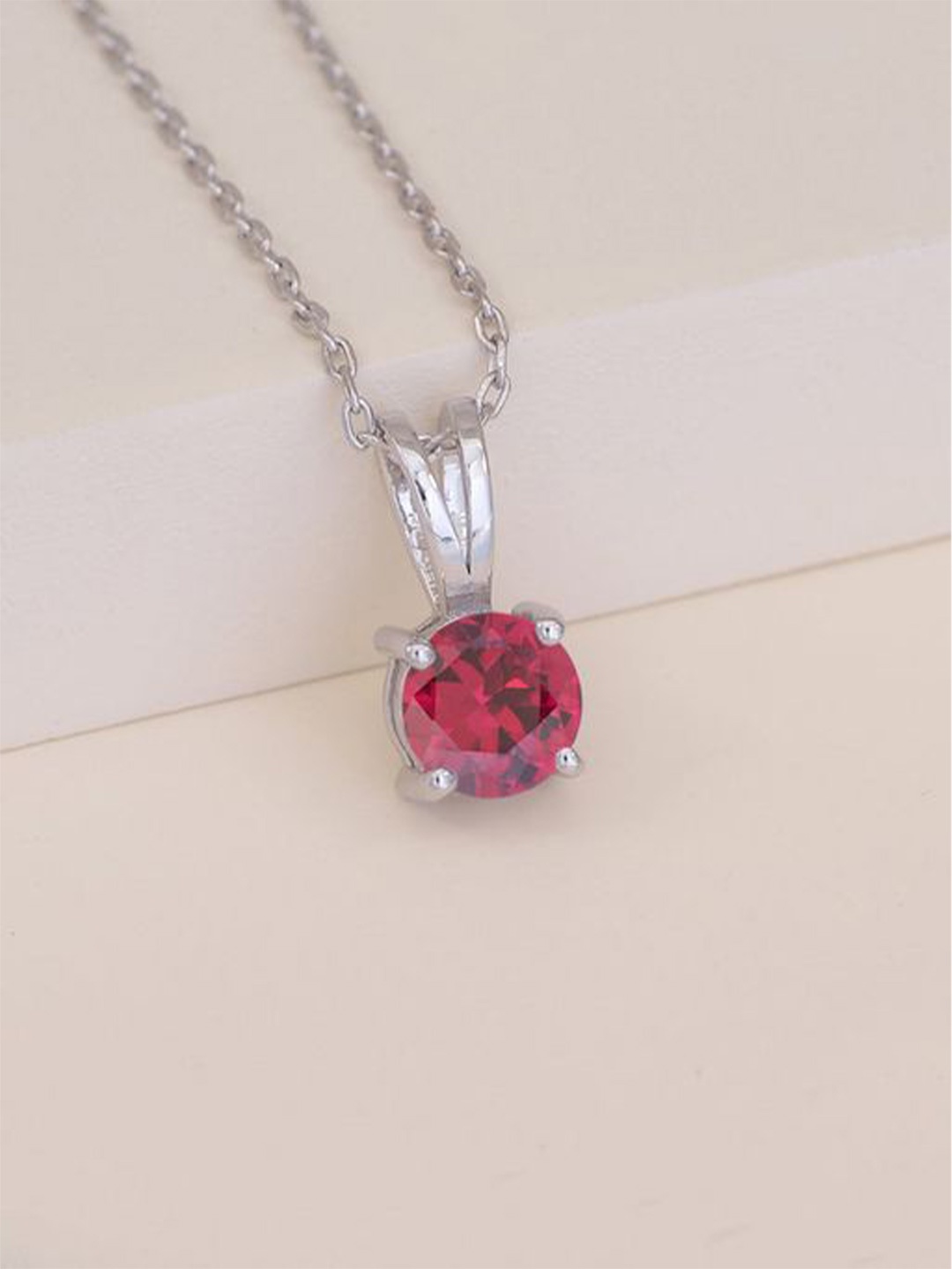

Ornate Jewels 925 Sterling Silver Ruby Solitaire Pendant with Chain, Red