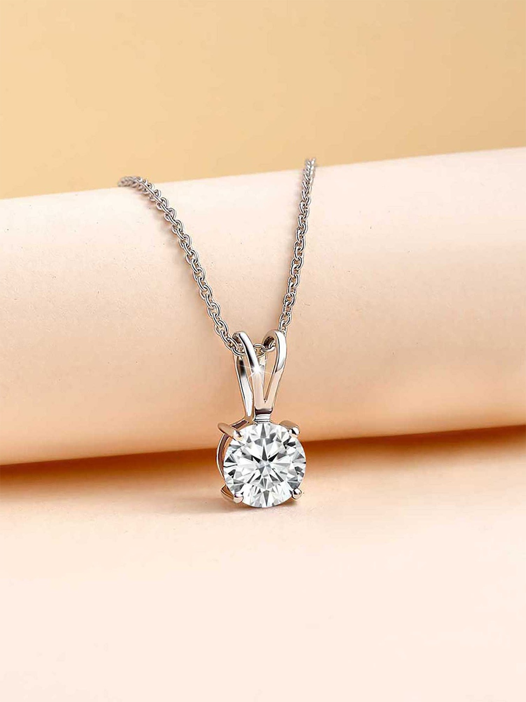 

Ornate Jewels 925 Sterling Silver American Diamond Solitaire Pendant with Chain