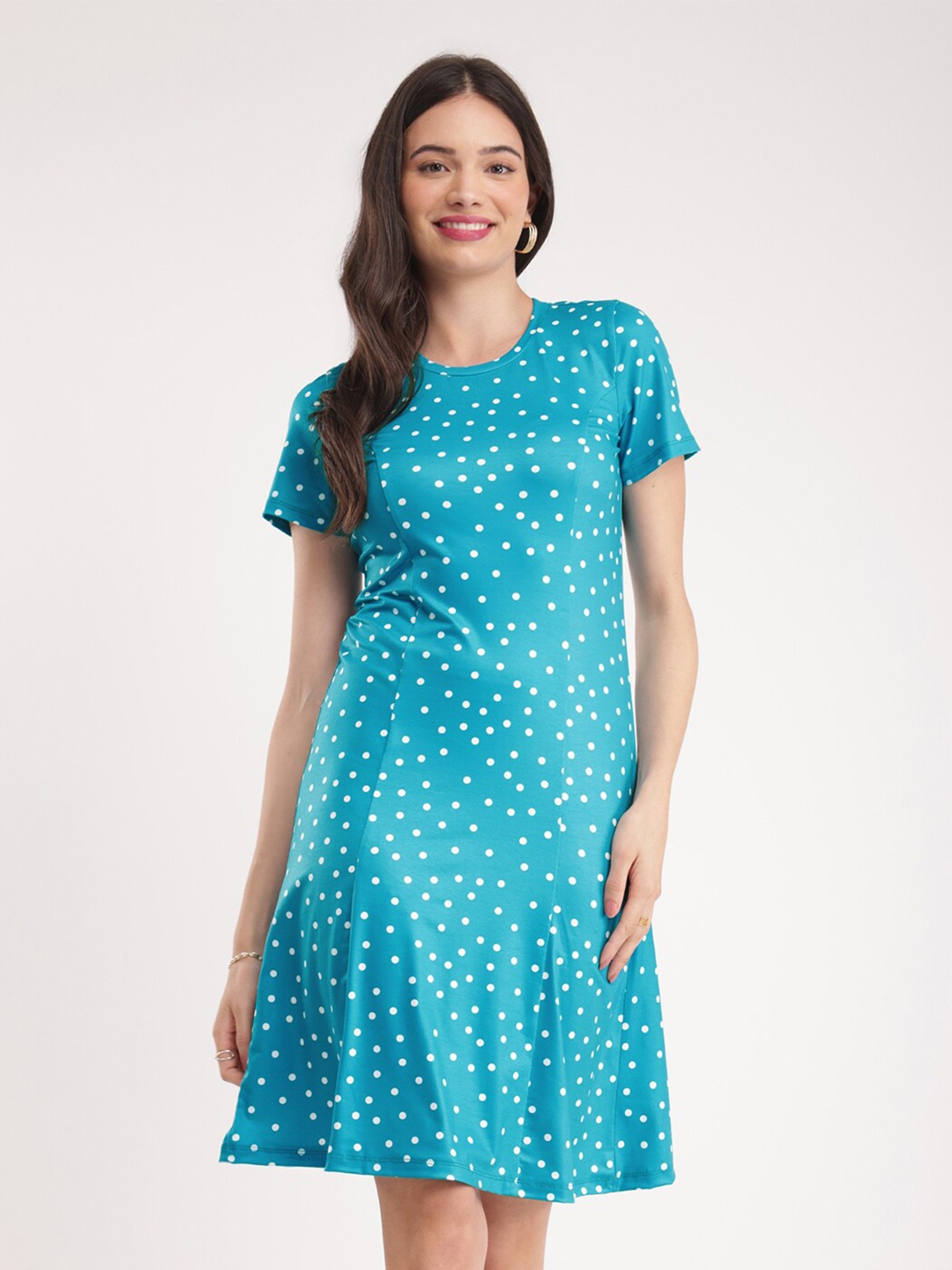 

FableStreet Polka Dot Printed A-Line Dress, Teal