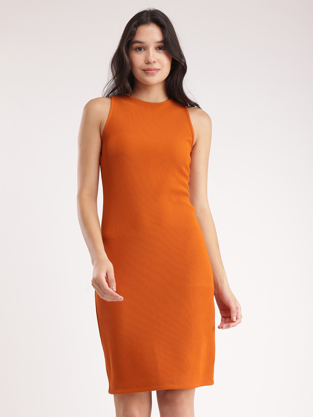 

FableStreet Round Neck Bodycon Dress, Orange