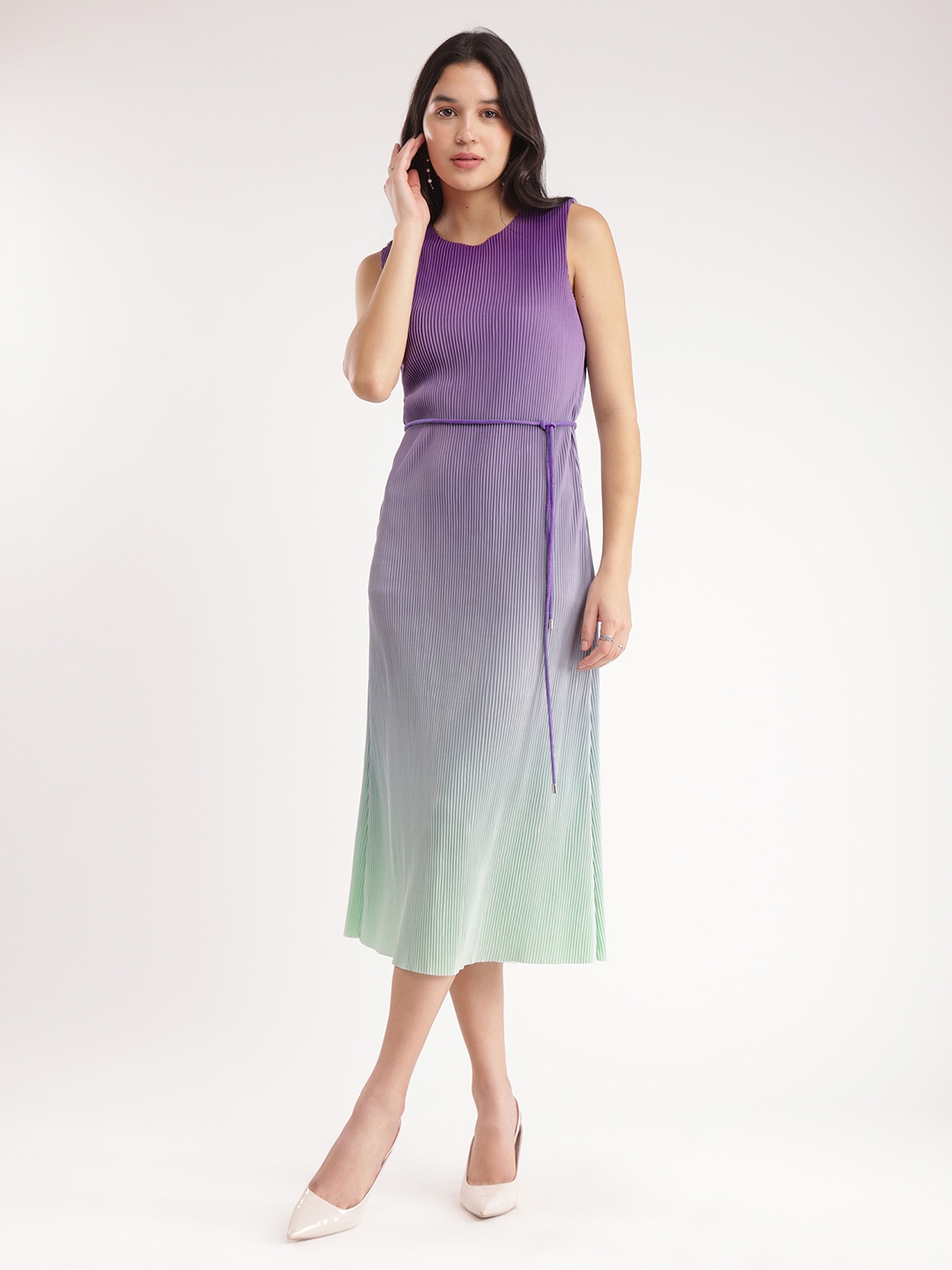 

FableStreet Round Neck A-Line Midi Dress, Purple