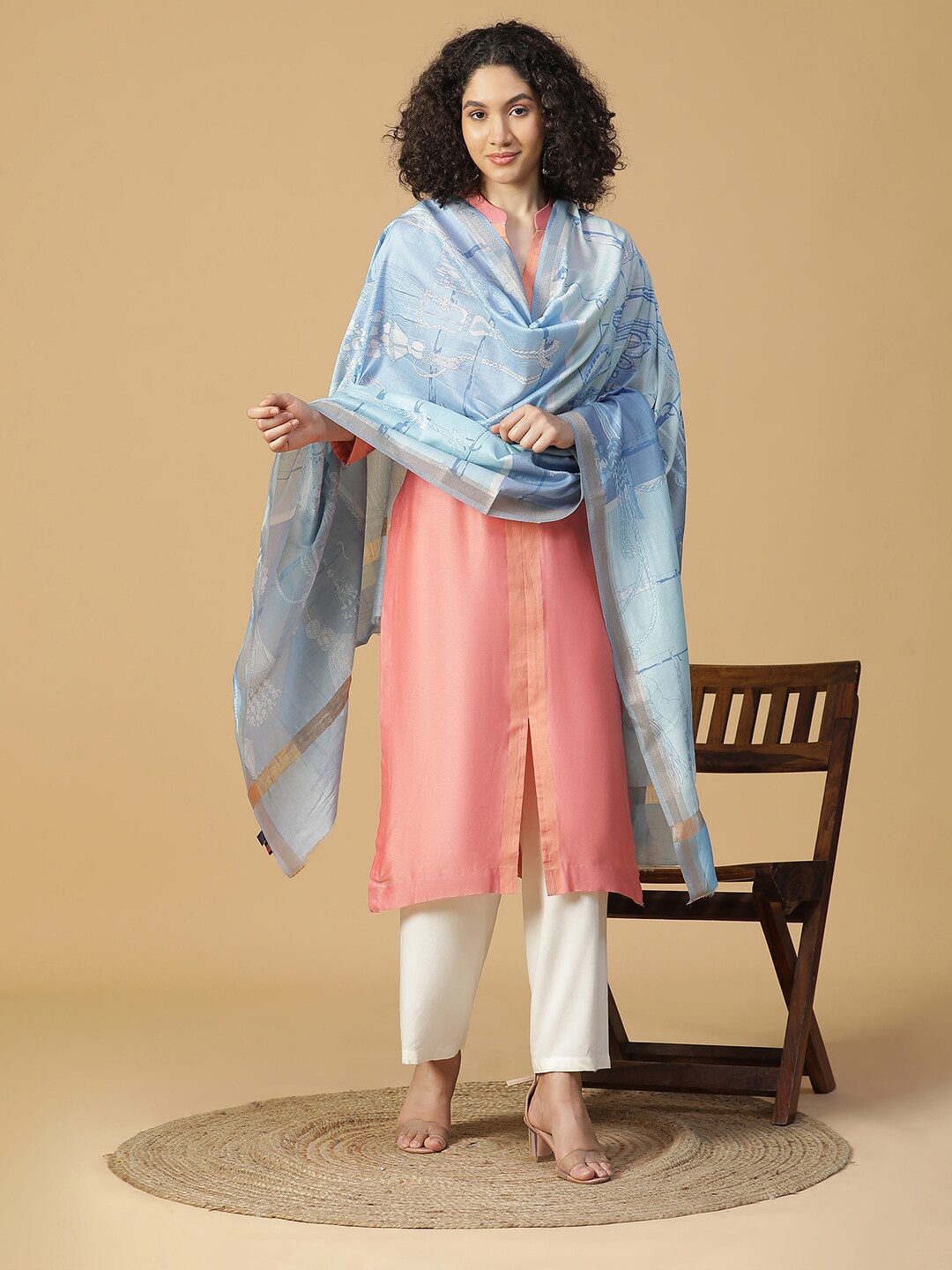 

SHINGORA Cotton Silk Printed Dupatta, Blue