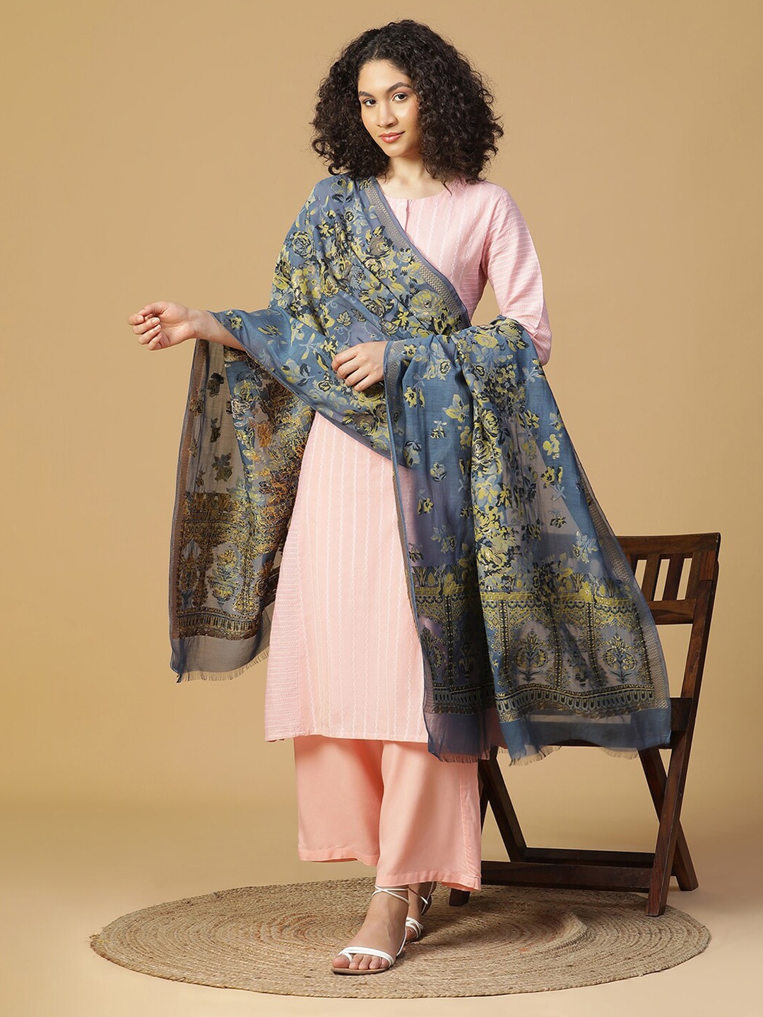 

SHINGORA Floral Woven Design Dupatta, Blue