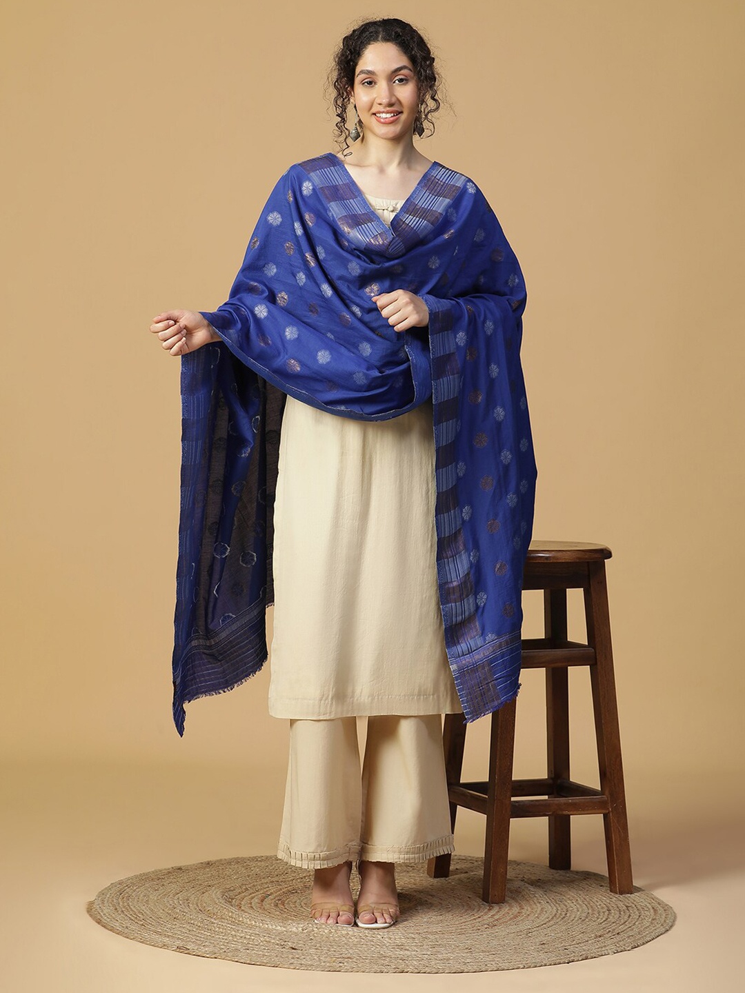 

SHINGORA Woven Design Jacquard Dupatta, Blue