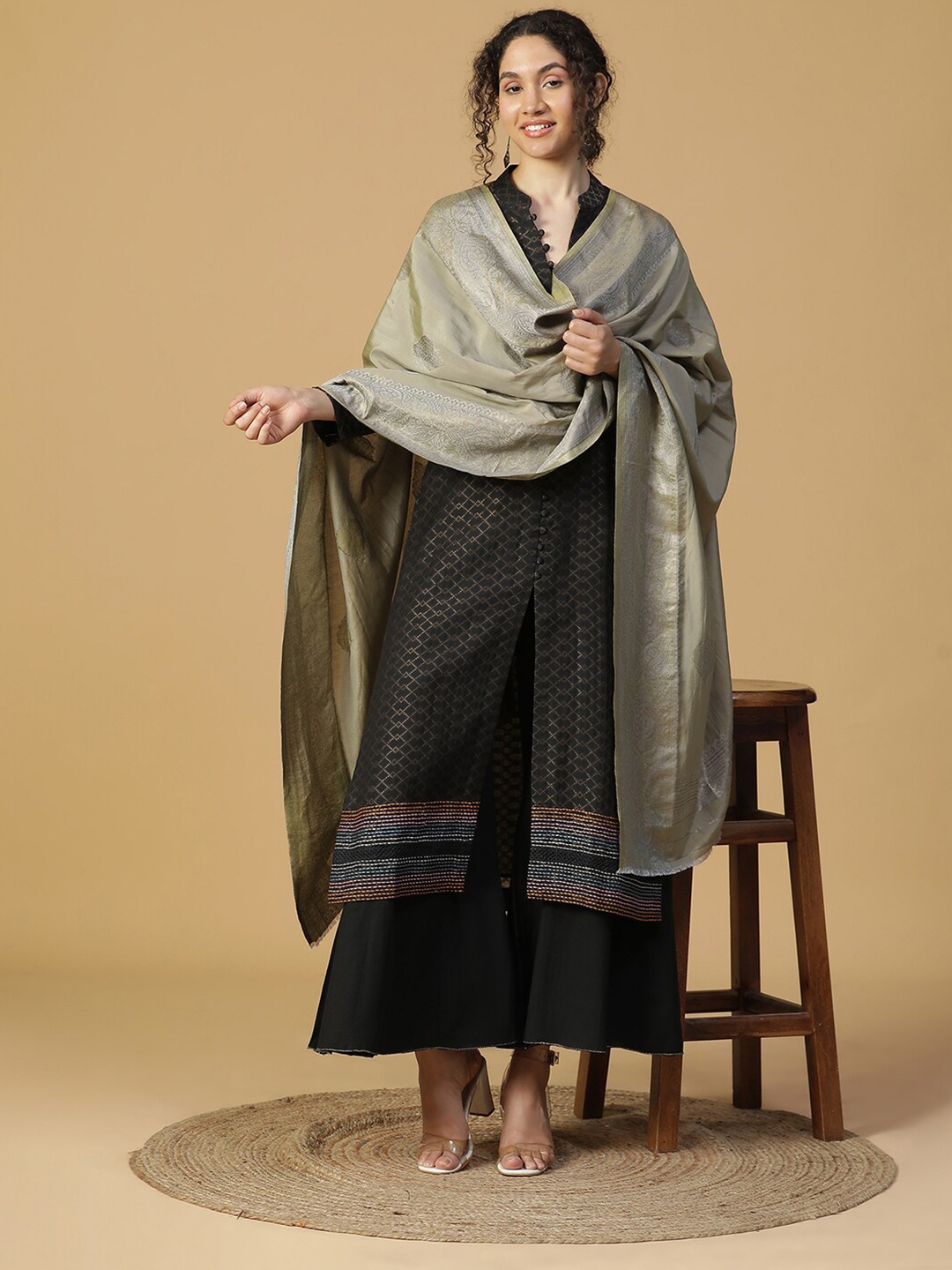 

SHINGORA Woven Design Jacquard Dupatta, Grey