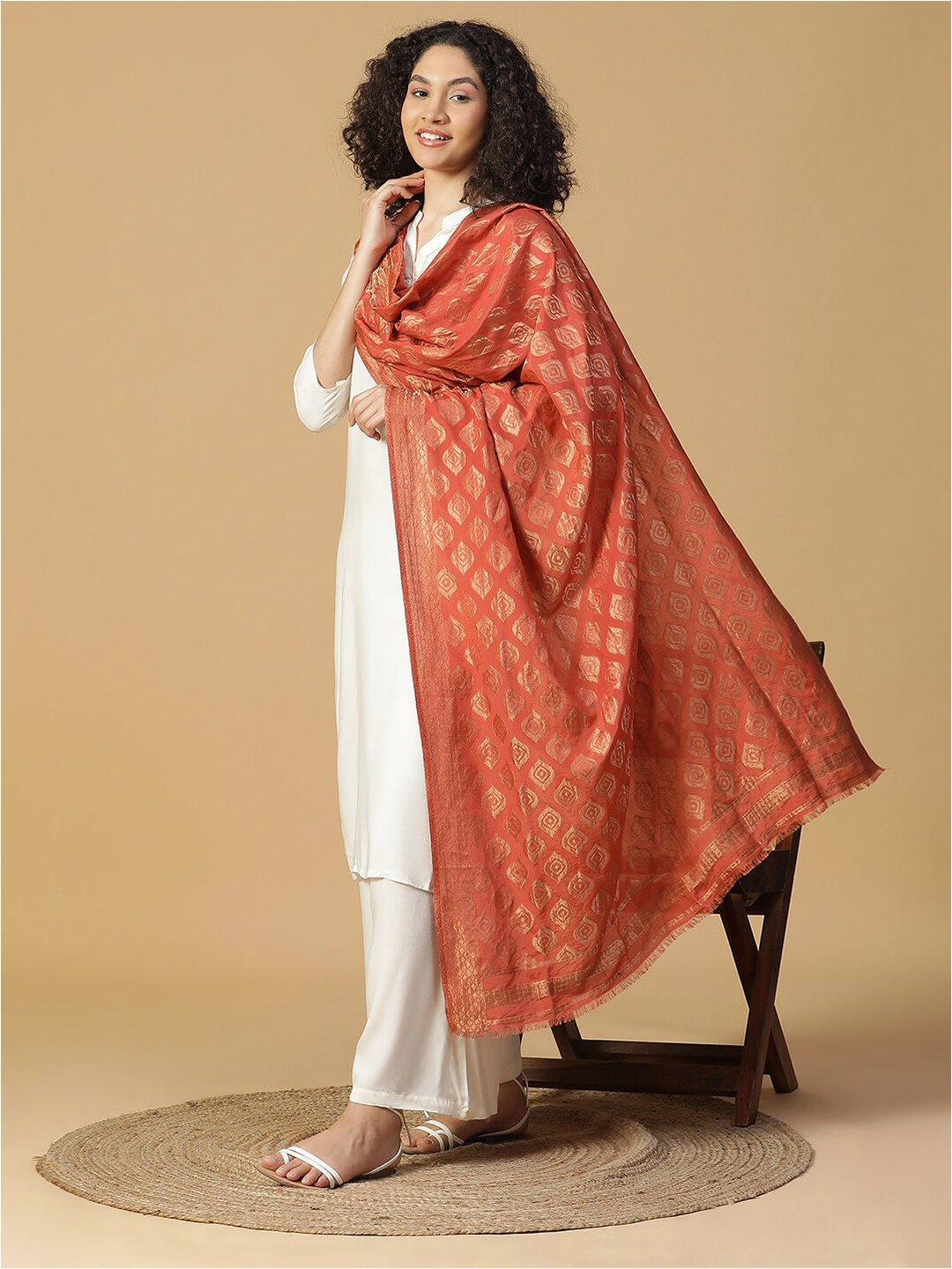 

SHINGORA Woven Design Dupatta with Zari, Orange