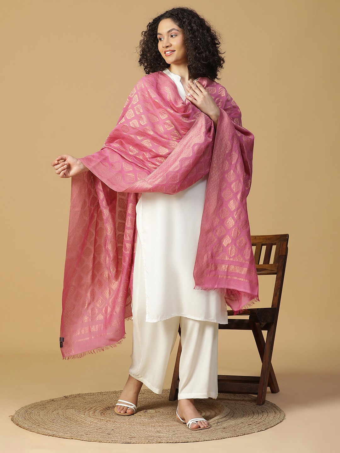 

SHINGORA Woven Design Dupatta with Zari, Fuchsia