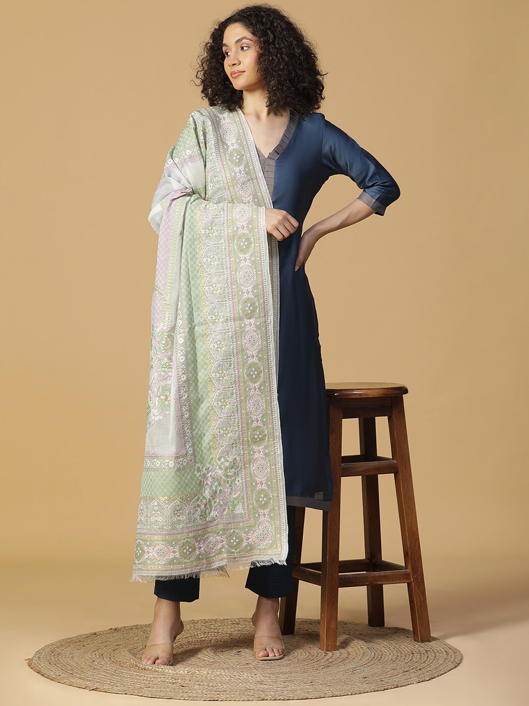 

SHINGORA Ethnic Motifs Woven Design Jacquard Dupatta, Grey
