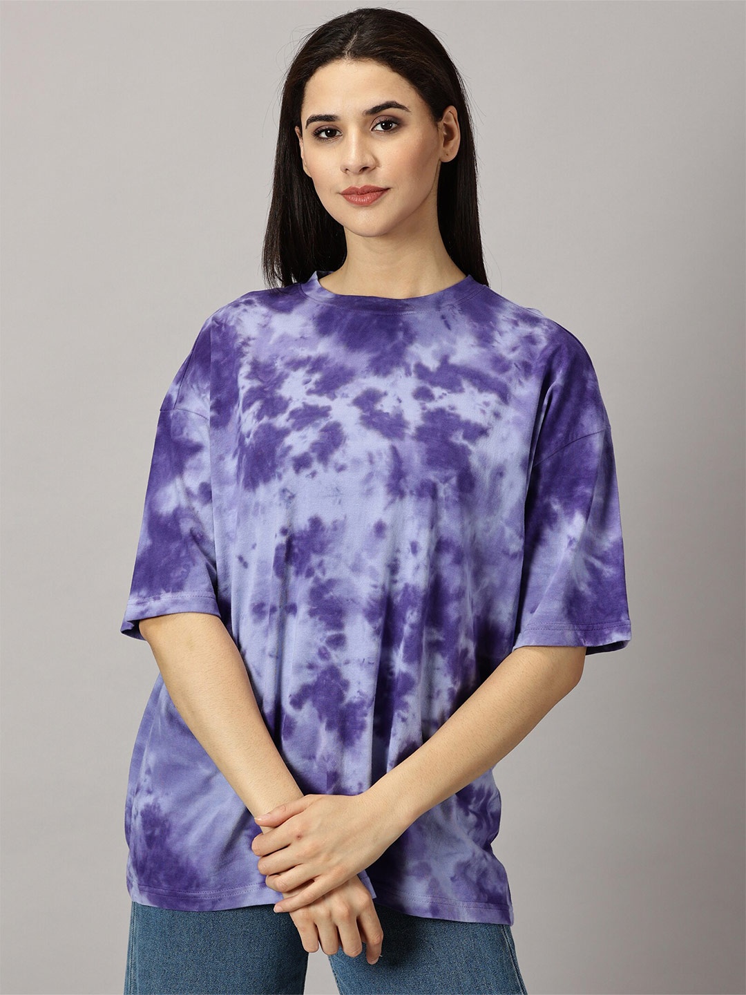 

THE HOLLANDER Tie and Dye Dyed Drop-Shoulder Sleeves Pure Cotton Oversized T-shirt, Blue