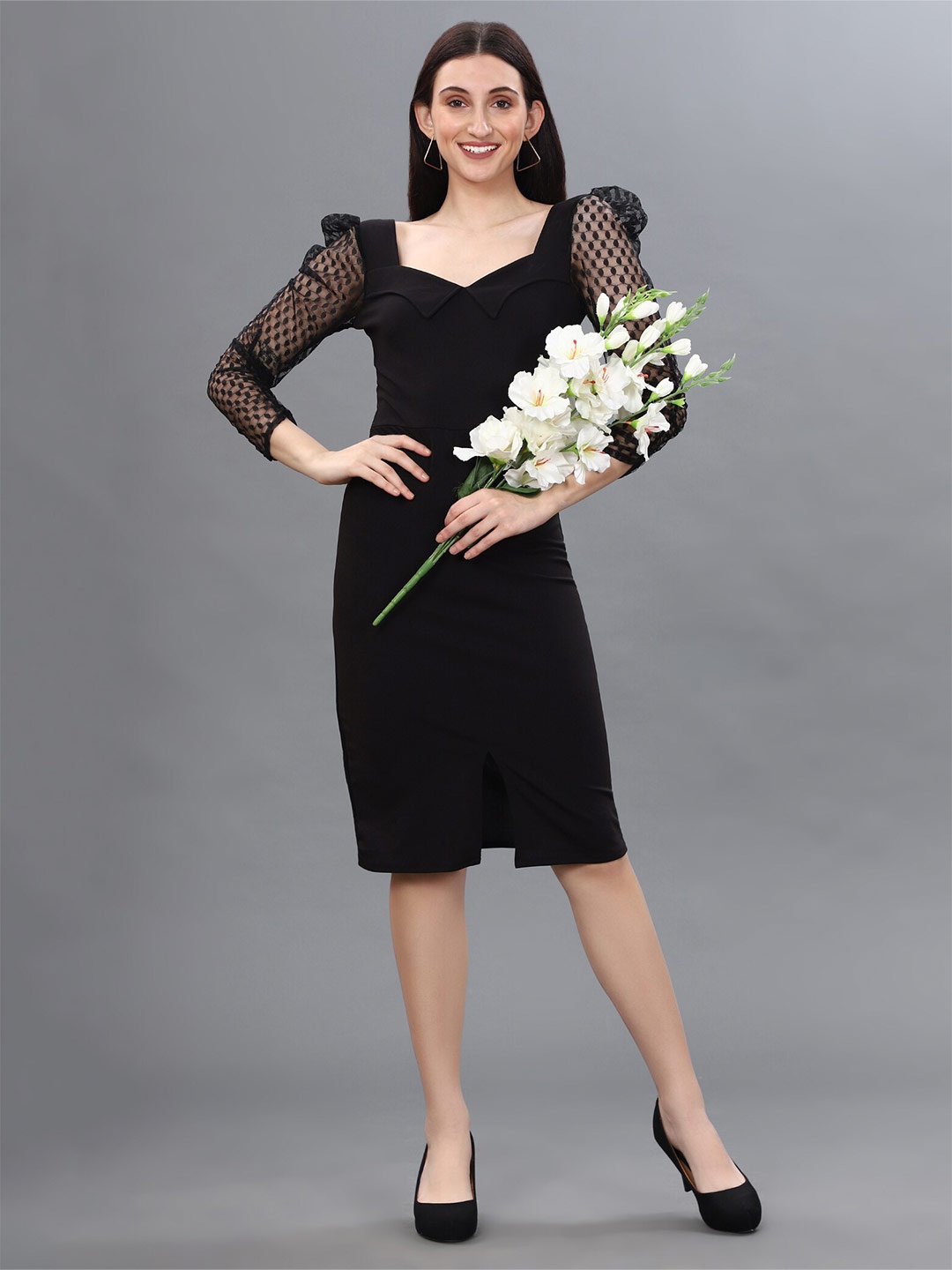 

WESTHOOD Puff Sleeve Sheath Dress, Black