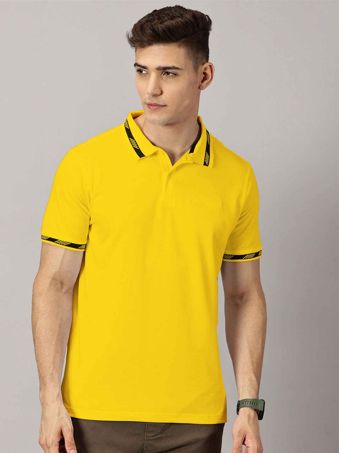 

THE HOLLANDER Polo Collar Cotton T-shirt, Yellow