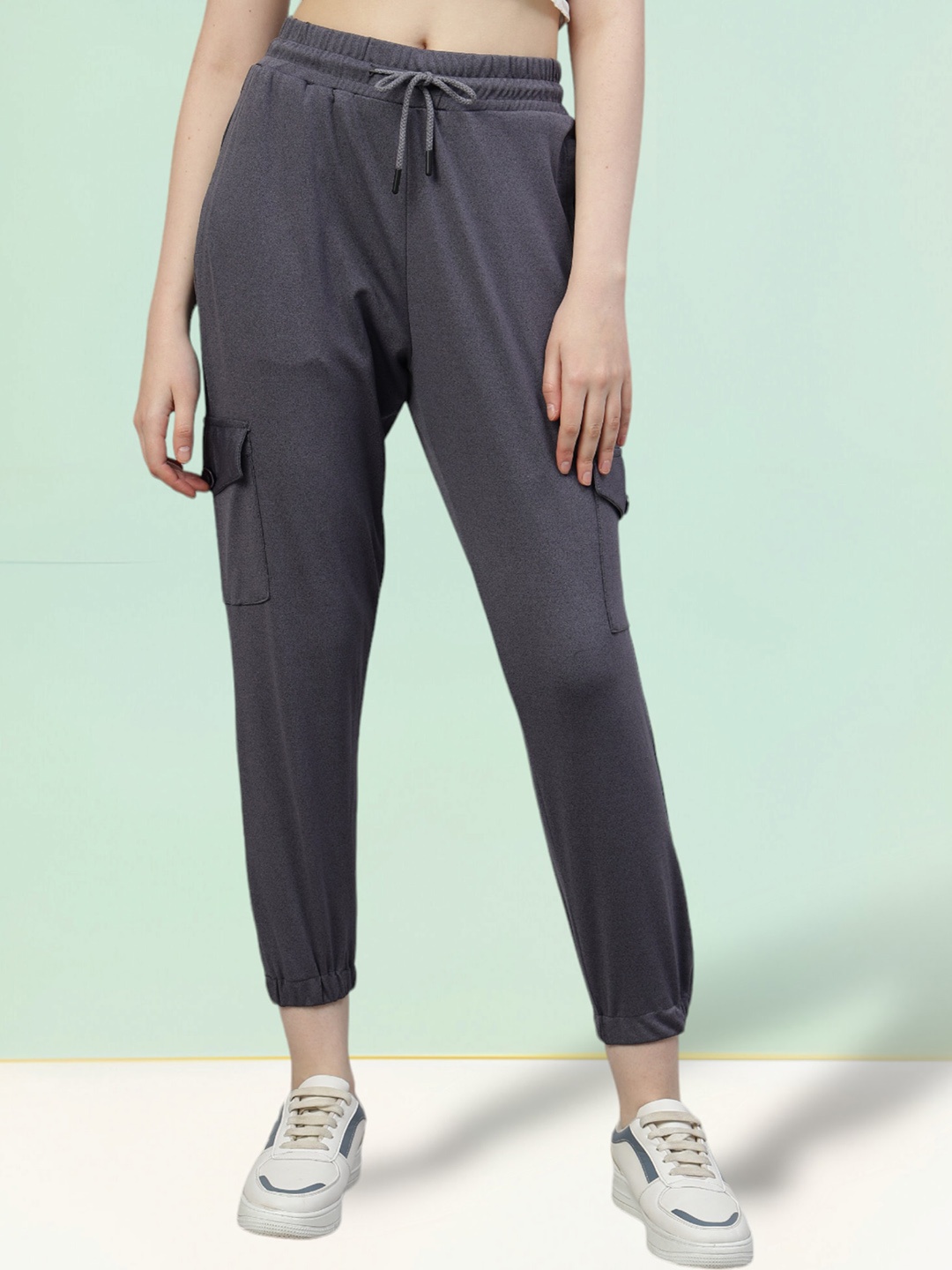 

FITHUB Women High-Rise Cotton Cargos Trousers, Grey
