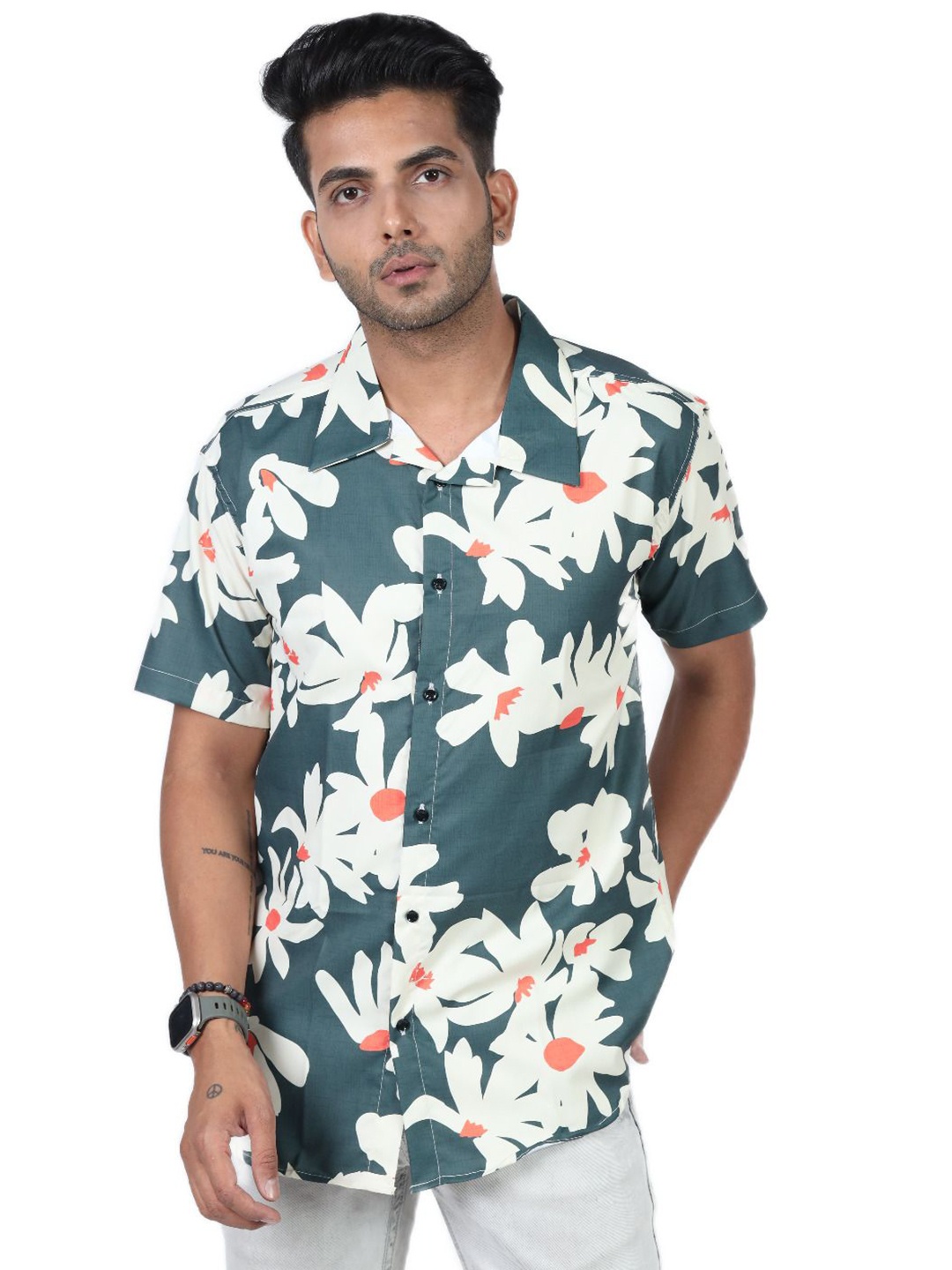 

HARPITA Relaxed Conversational Printed Casual Shirt, Green