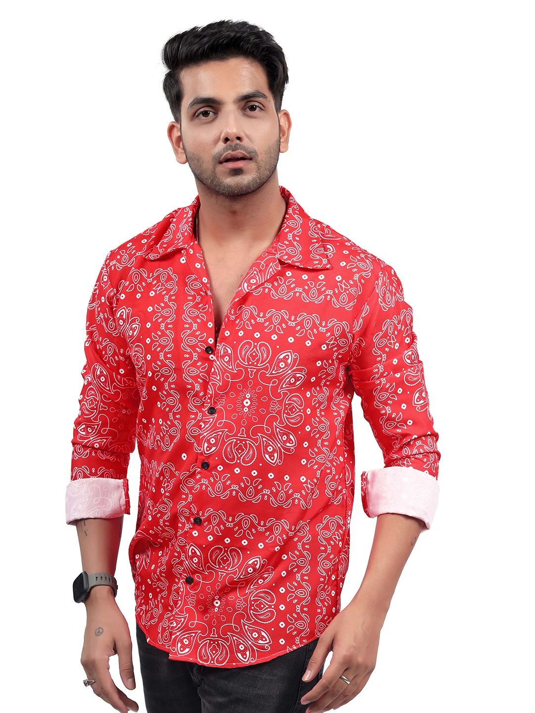 

HARPITA Relaxed Abstract Printed Casual Shirt, Red