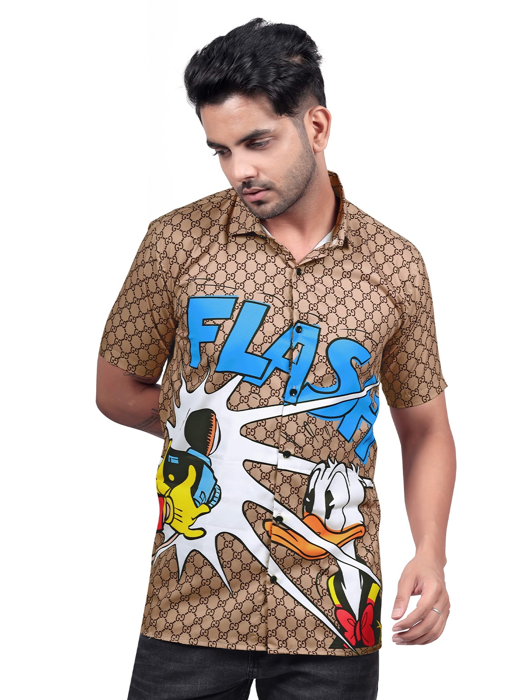 

HARPITA Relaxed Fit Graphic Printed Casual Shirt, Khaki