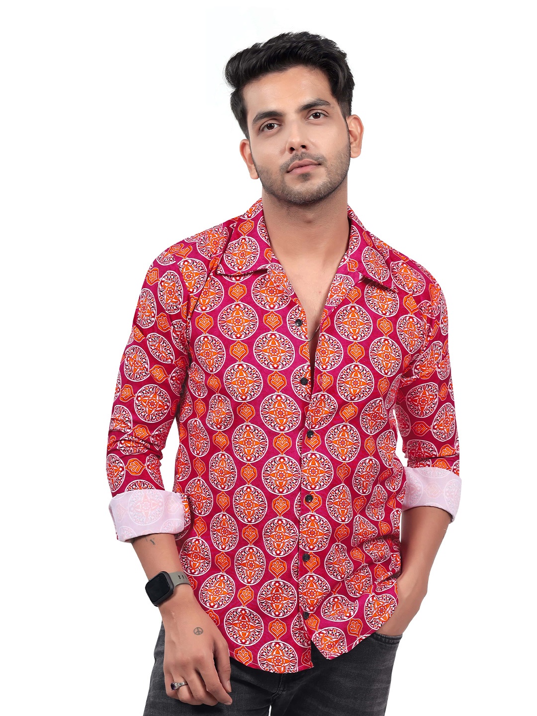 

HARPITA Relaxed Geometric Printed Casual Shirt, Red