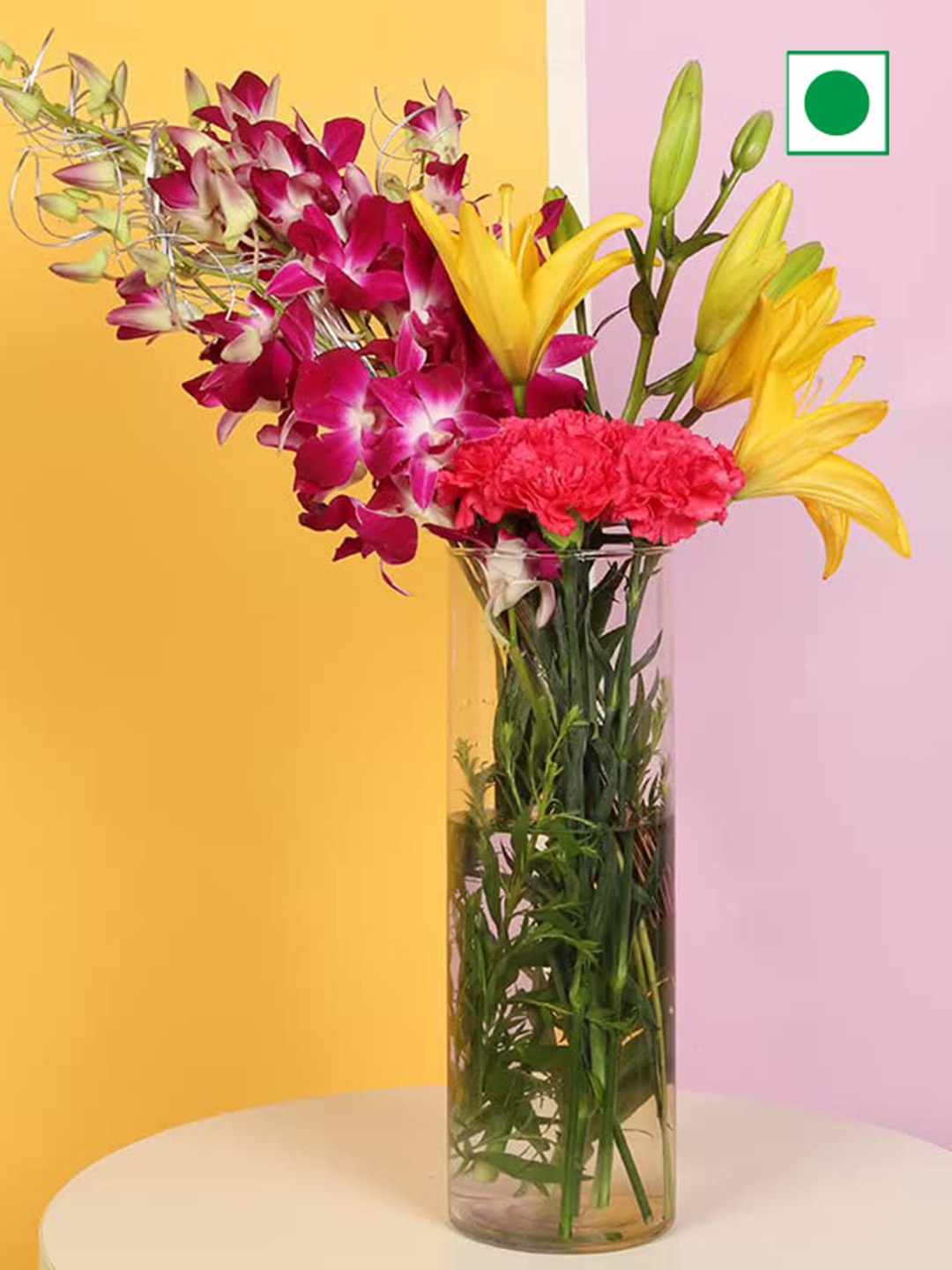 

Floweraura Pink & Yellow 12 Pieces Carnations, Lilies & Orchids Fresh Flowers In Vase, Red
