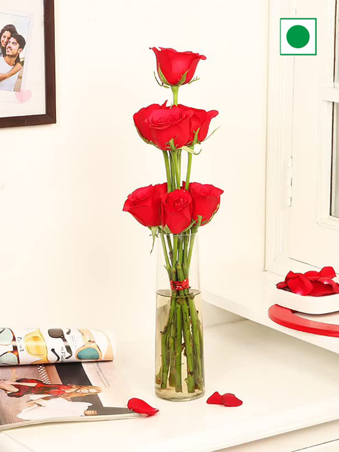 

Floweraura Red 10 Pieces Roses Fresh Flowers Bouquet In Vase