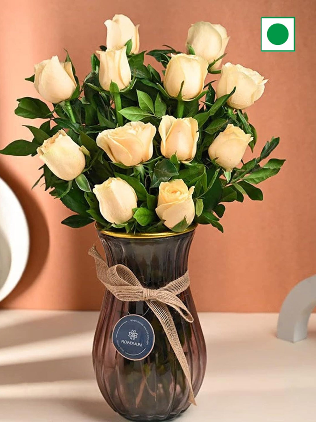 

Floweraura Peach 12 Pieces Roses Flowers In Vase